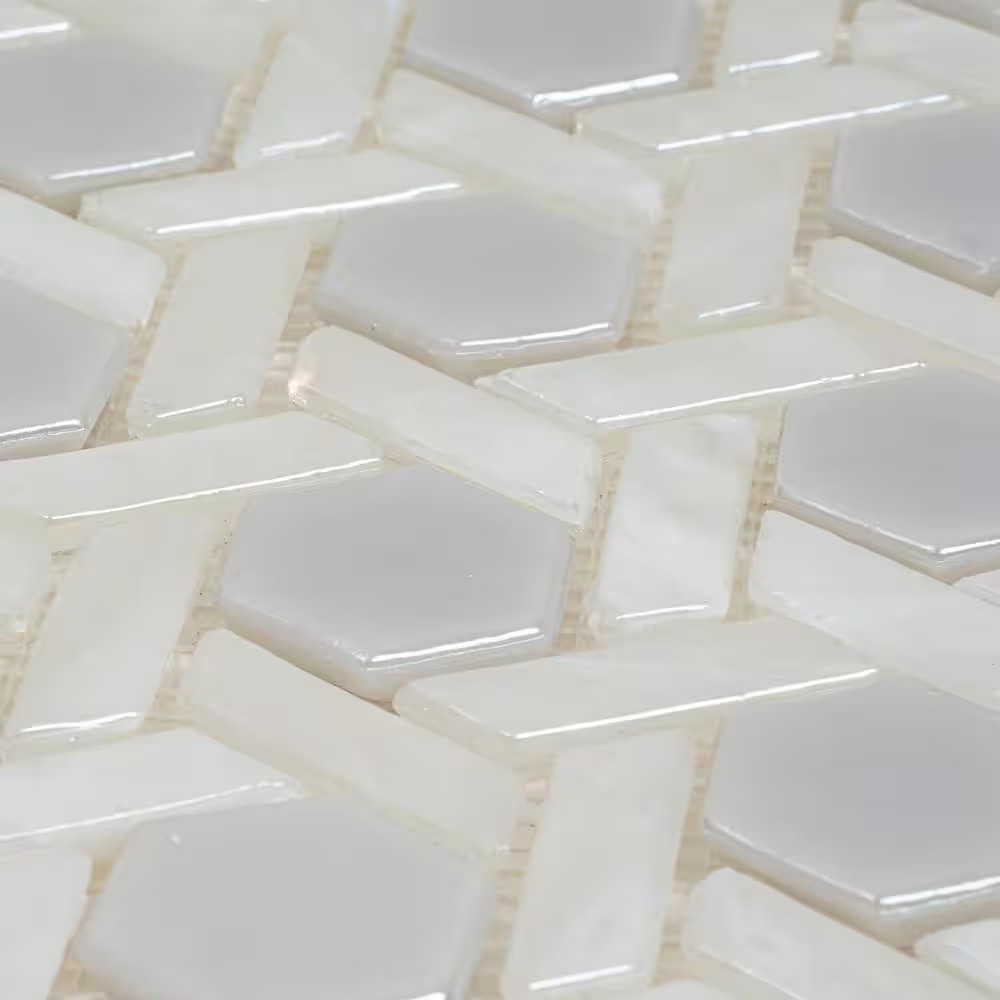 White 11.7 In. X 11.9 In. Hexagon Polished Glass Mosaic Floor and Wall Tile (10-