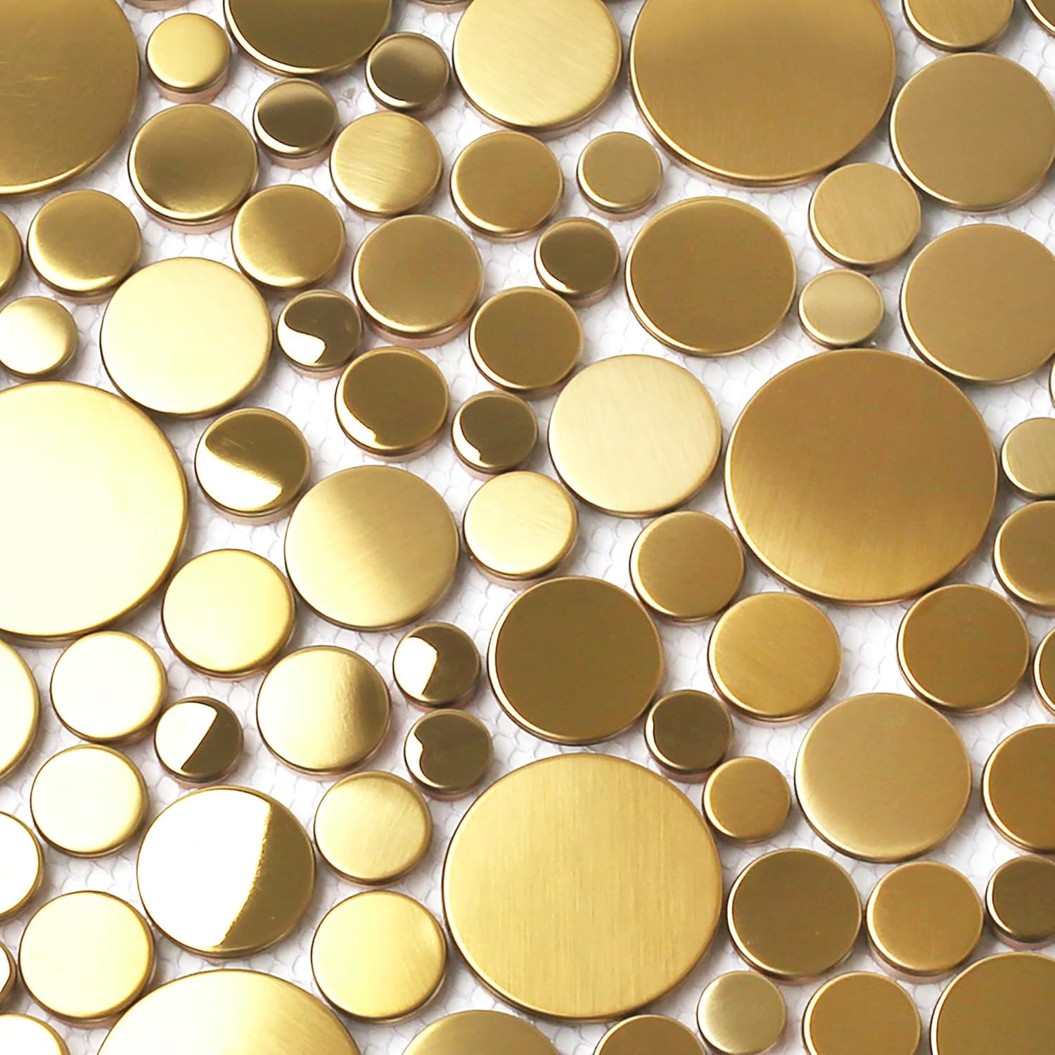 Gold Penny Round Bubble Tiles for Kitchen Backsplash & Bathroom Floor (5 Sheets)