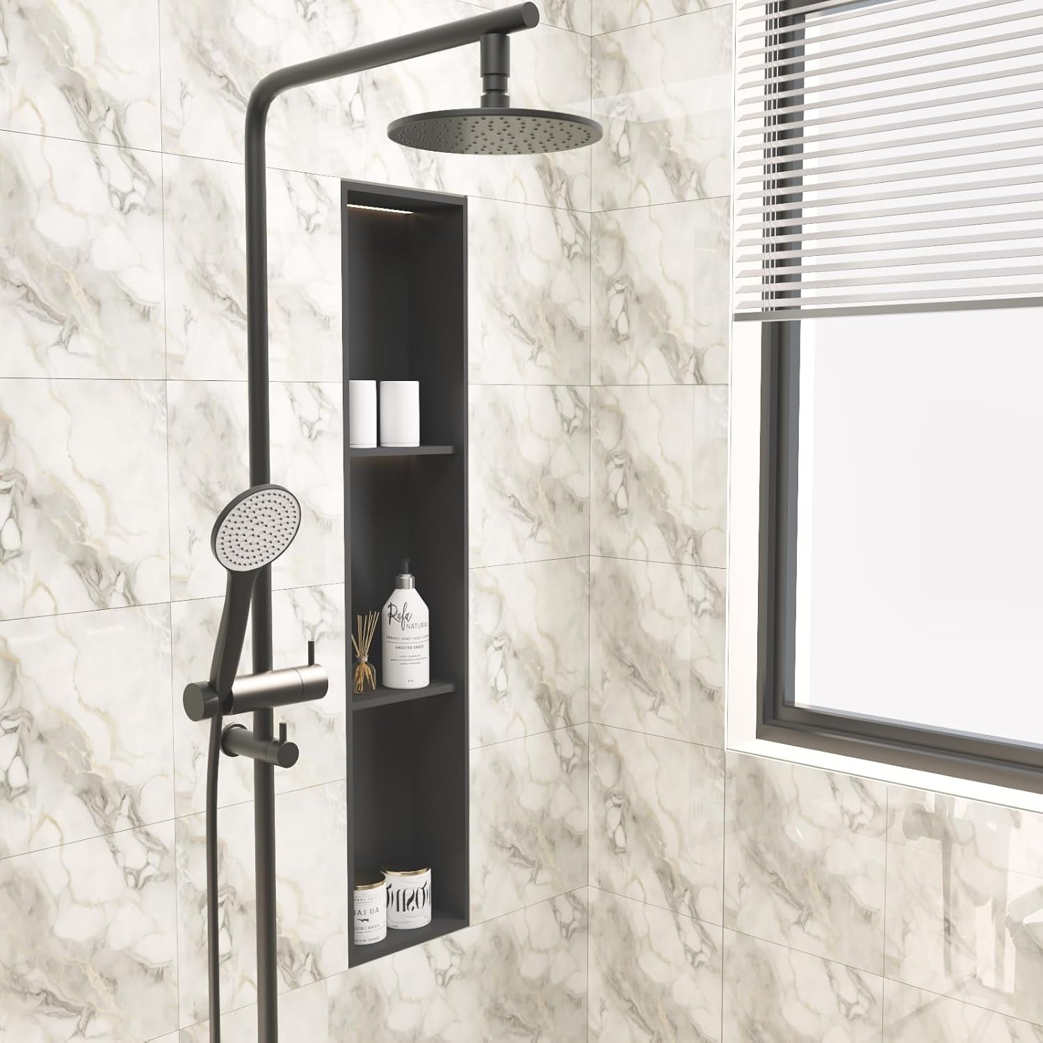 10Pcs Marble Peel and Stick Backsplash Waterproof Shower Wall Panels, PVC Foam W