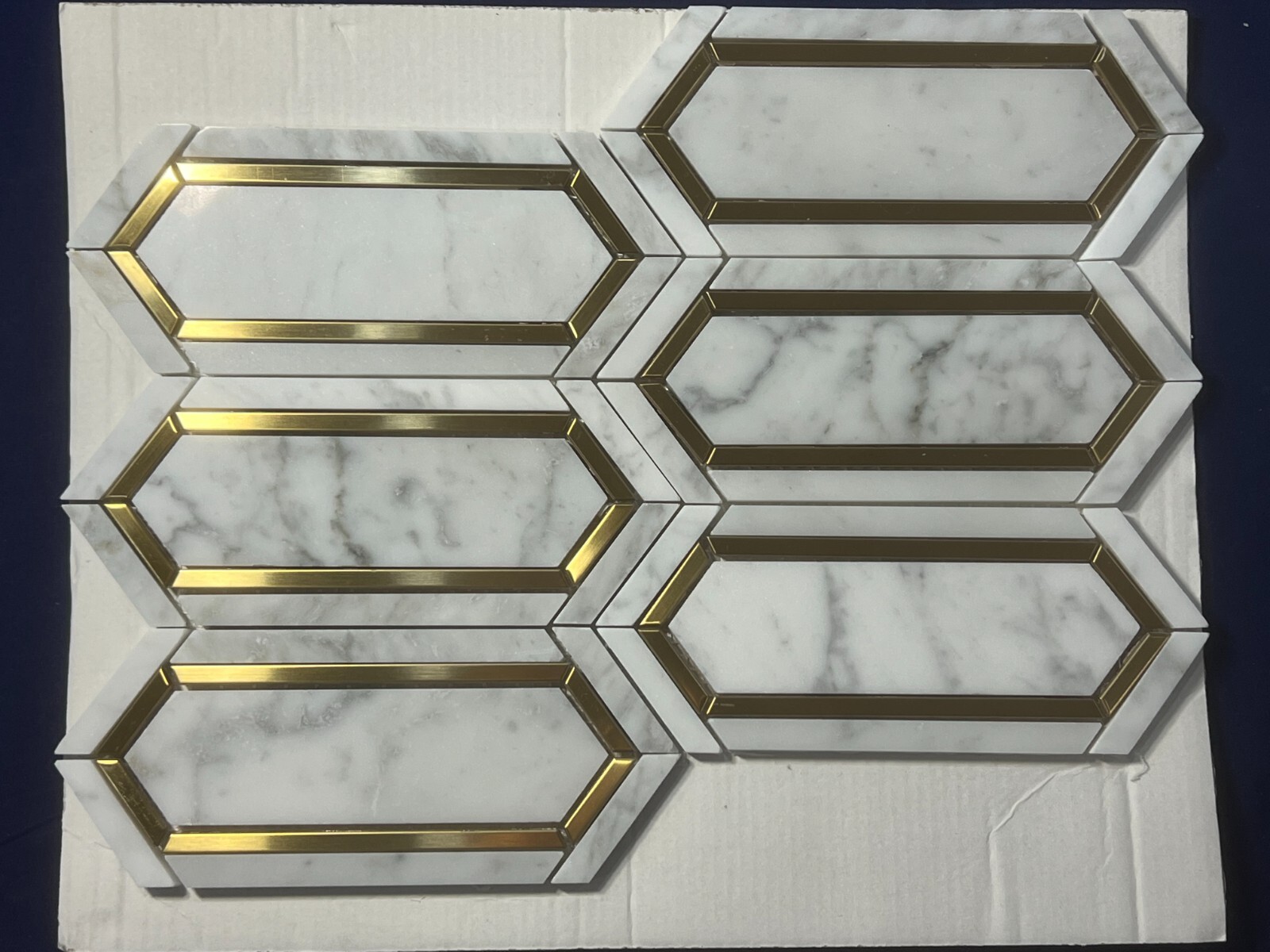 S18 Carrara White/Gold Marble Hexagon Mosaic Tile Kitchen Bathroom, 7 sheets