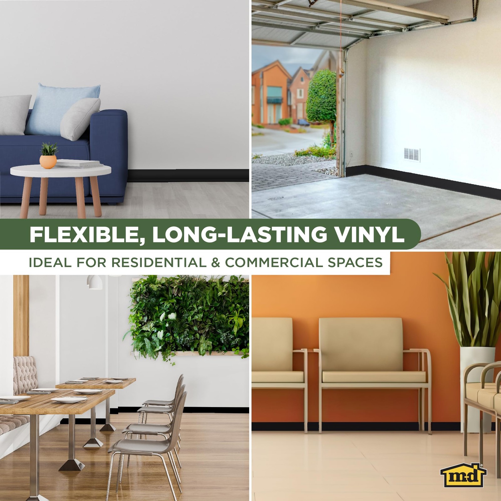 M-D Building Vinyl Wall Base, Black, 2-1/2in x 120ft