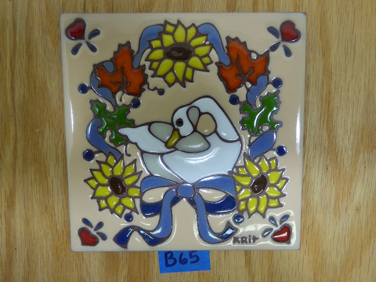 Ceramic Art Tile 6″x6″ Country Goose Sunflower Wreath Kitchen Wall Trivet B65