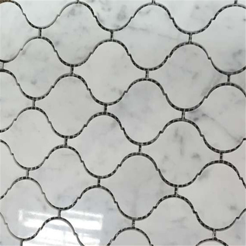 C892XP Carrara Marble Arabesque Baroque Lantern Mosaic Tile Venato Polished