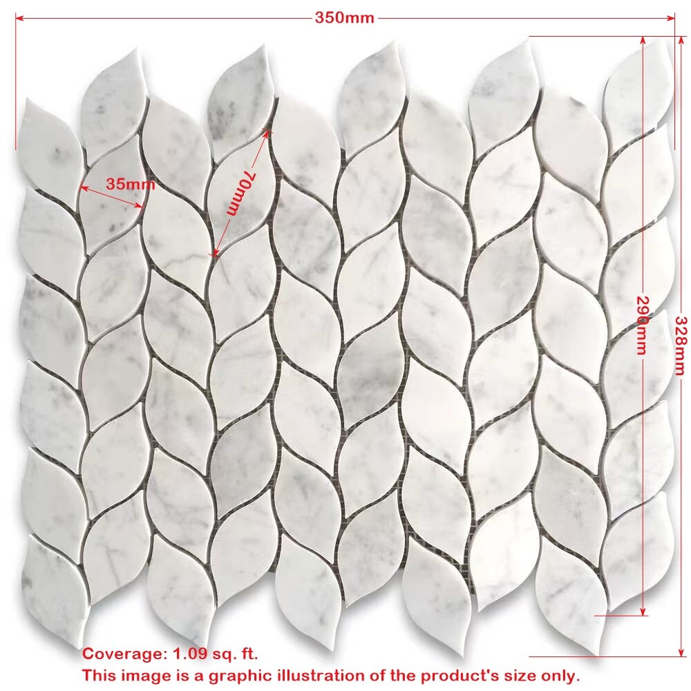 C9101XH Carrara Marble Leaf Waterjet Mosaic Tile White Carrera Venato Honed