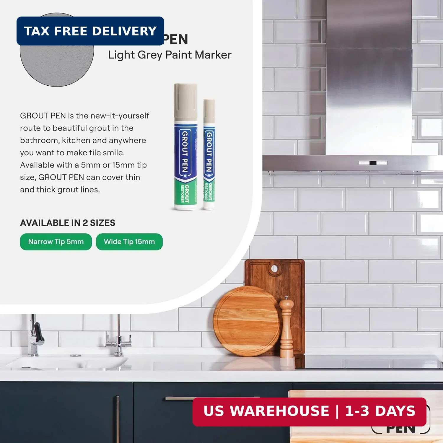 Grout Pen Light Grey Tile Grout Paint Marker – Wide 15mm Tip (20ml) | Waterproof