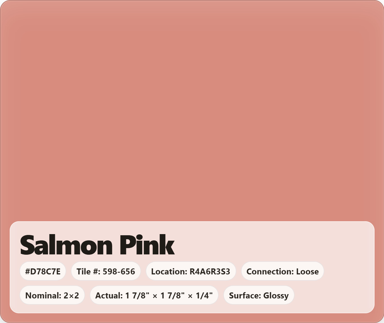 2×2 Tile Glossy Salmon Pink Loose Wall Remodel Ceramic C#598-656 Sample