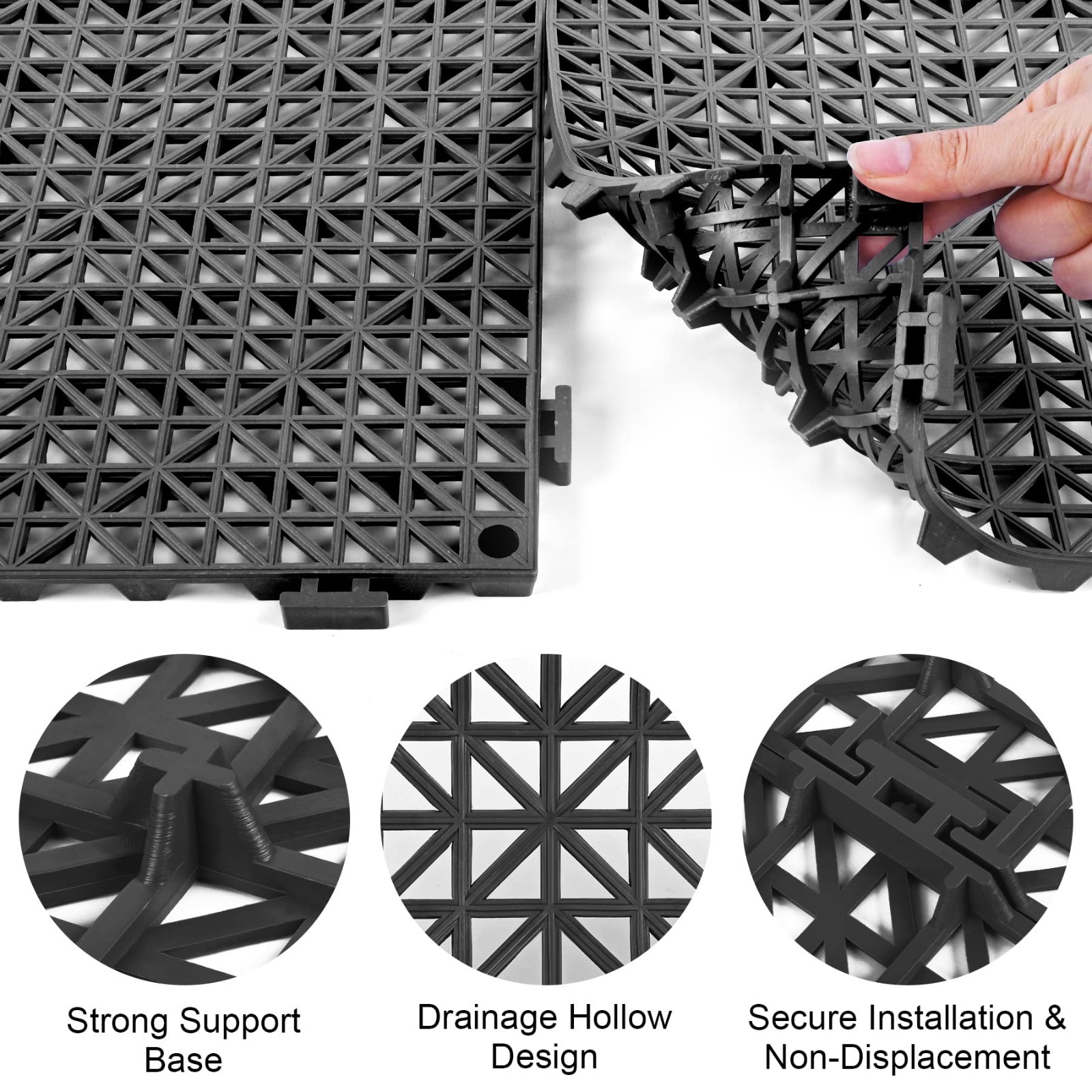 12 Pack Non-Slip Modular Rubber Floor Tiles 11.8″ for Deck, Pool, Patio, Indoor