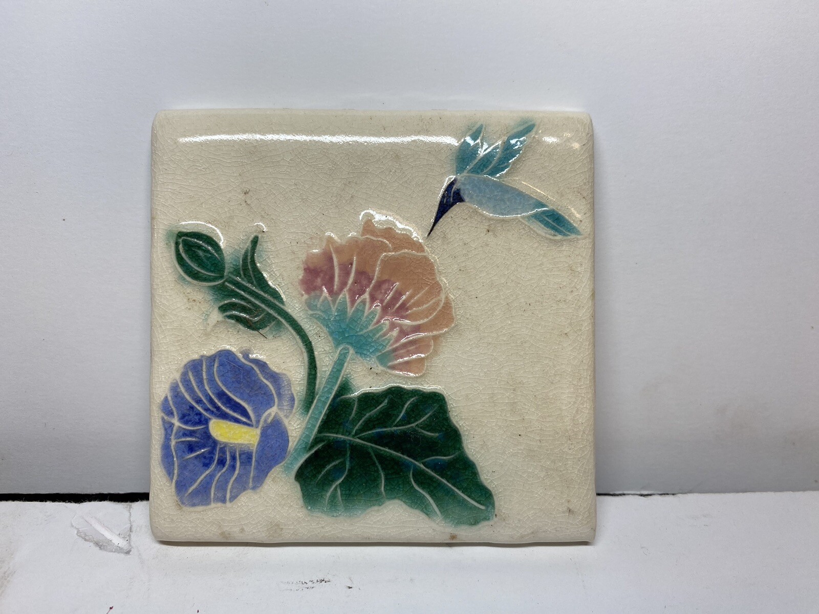 Vintage Ceramic Porcelain Kiln Fired Floral 4” Tile