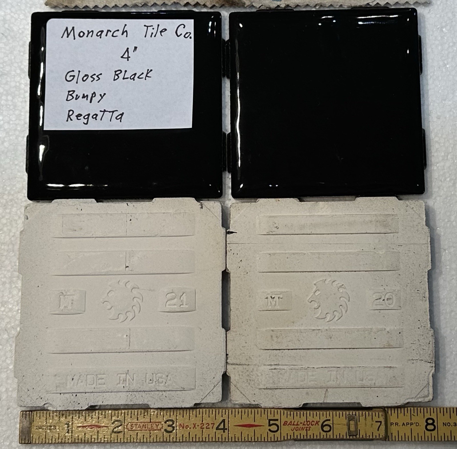 4 Pieces: Dark Rich Gloss Black: 4″ Very Bumpy Ceramic Tile by Monarch Co. NEW