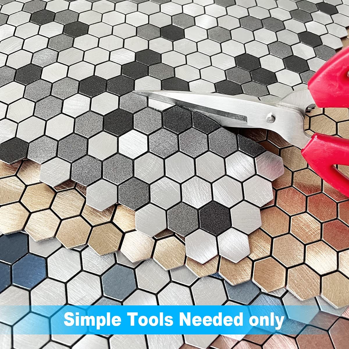 Peel and Stick Backsplash Kitchen Mosaic Tiles Penny Hexagon Small Metal Stic…