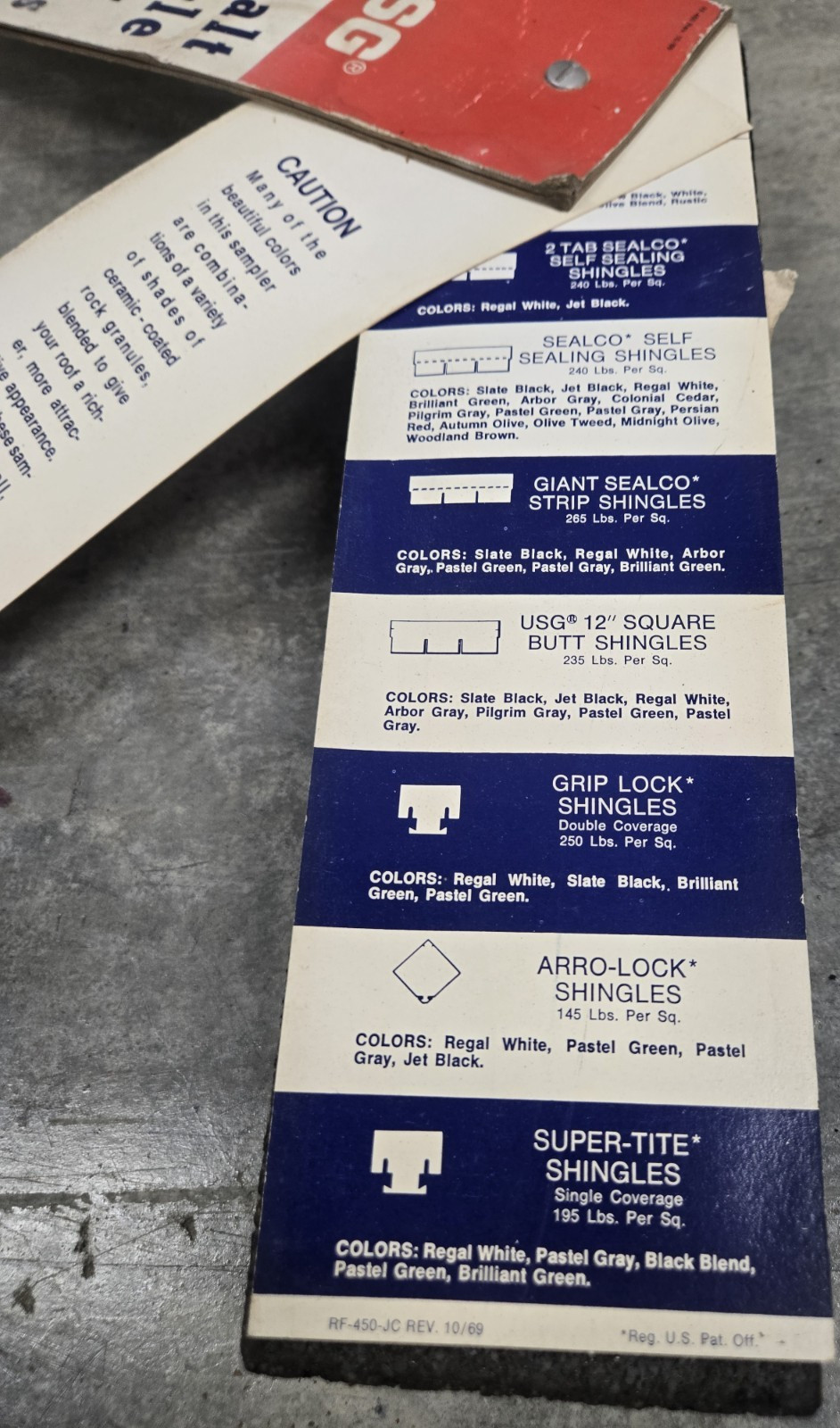 Vintage 1969 USG 12” x 3 1/2” Asphalt Shingles Salesman Samples