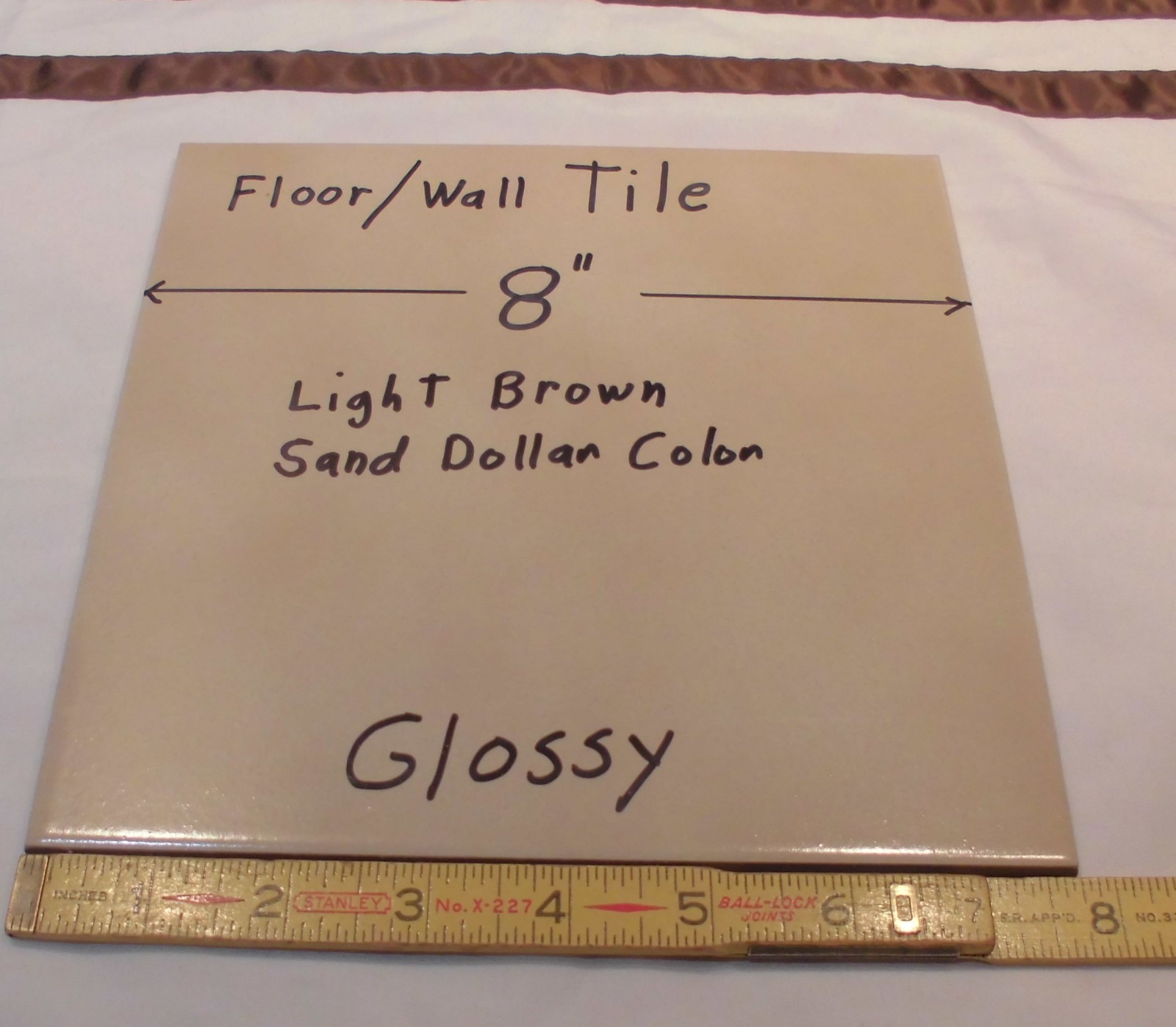 1 pc. *Light Brown* Ceramic / Porcelain Floor Tile 8″ X 8″ Smooth Glossy Finish