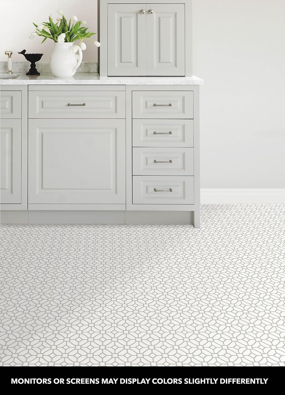 Lattice Peel and Stick Floor Tiles, White and Off-White, Geometric