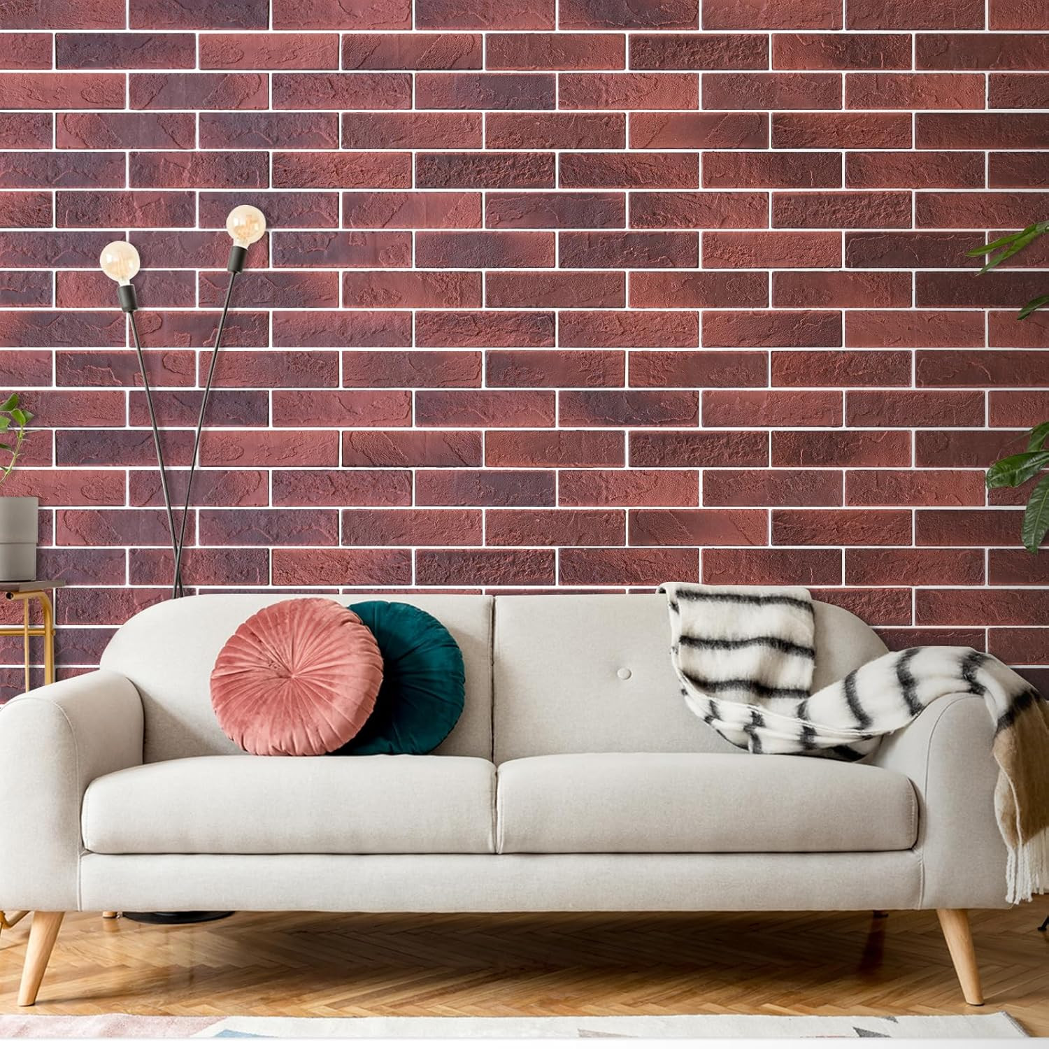 100 Vintage Red 3D Faux Brick Wall Tiles for Home Decor (14.2 Sq Ft)