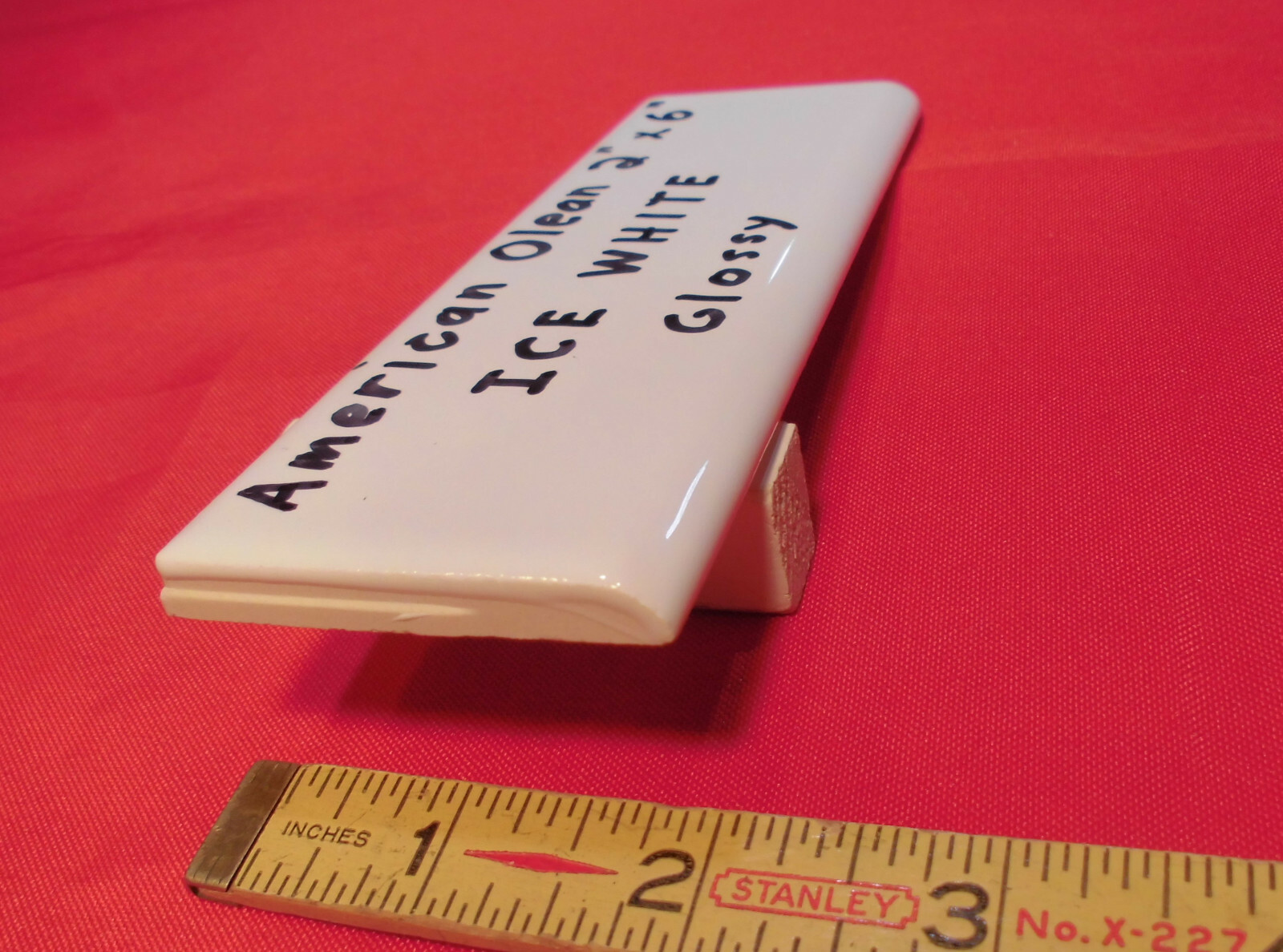 12 pcs. *Glossy Ice White* 2″ X 6″ Bullnose Ceramic Tiles; American Olean, New