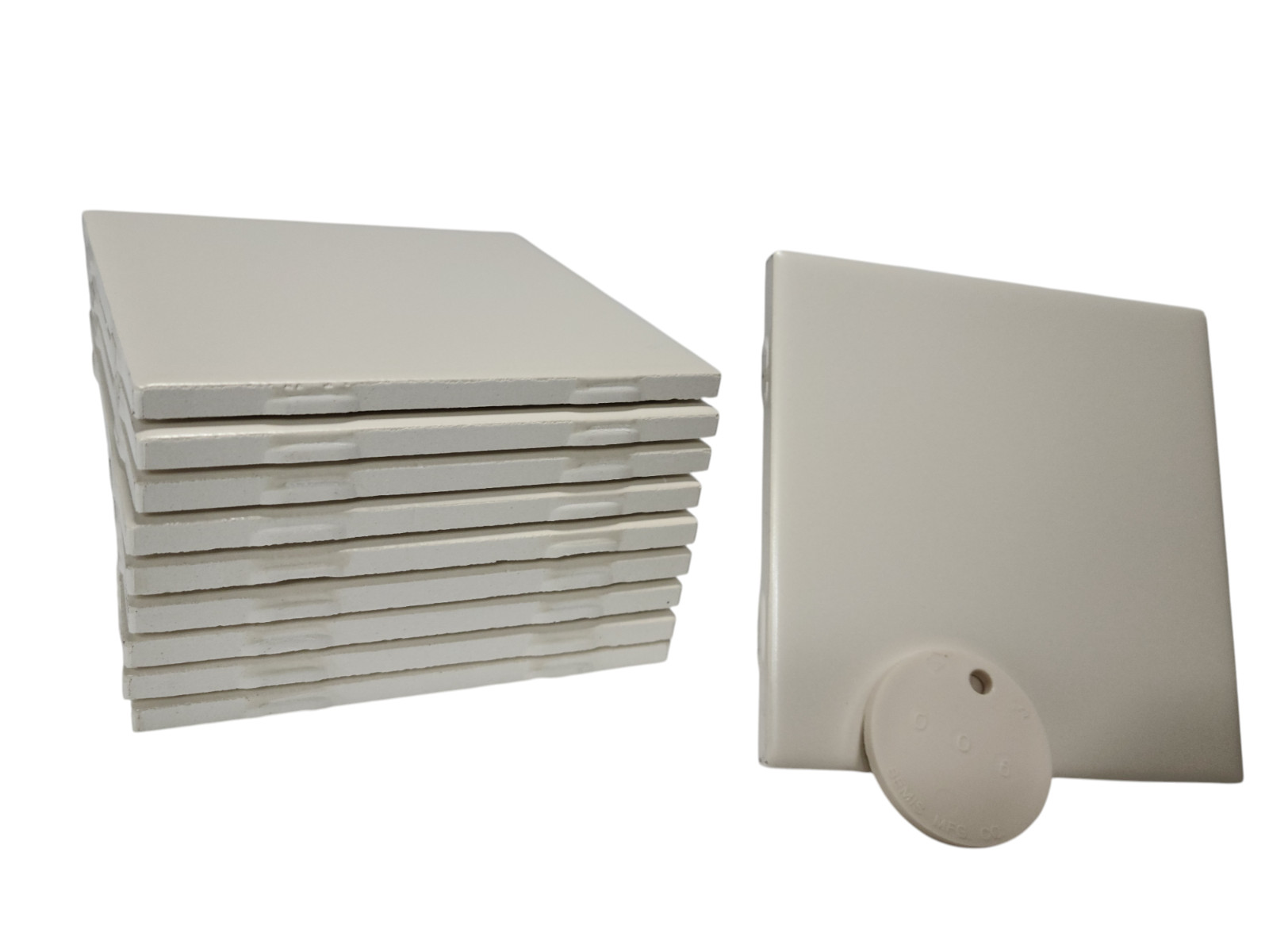 Beige Ceramic Tile 4.25 in Almond Bone Matte Subway Square Mid Century Modern