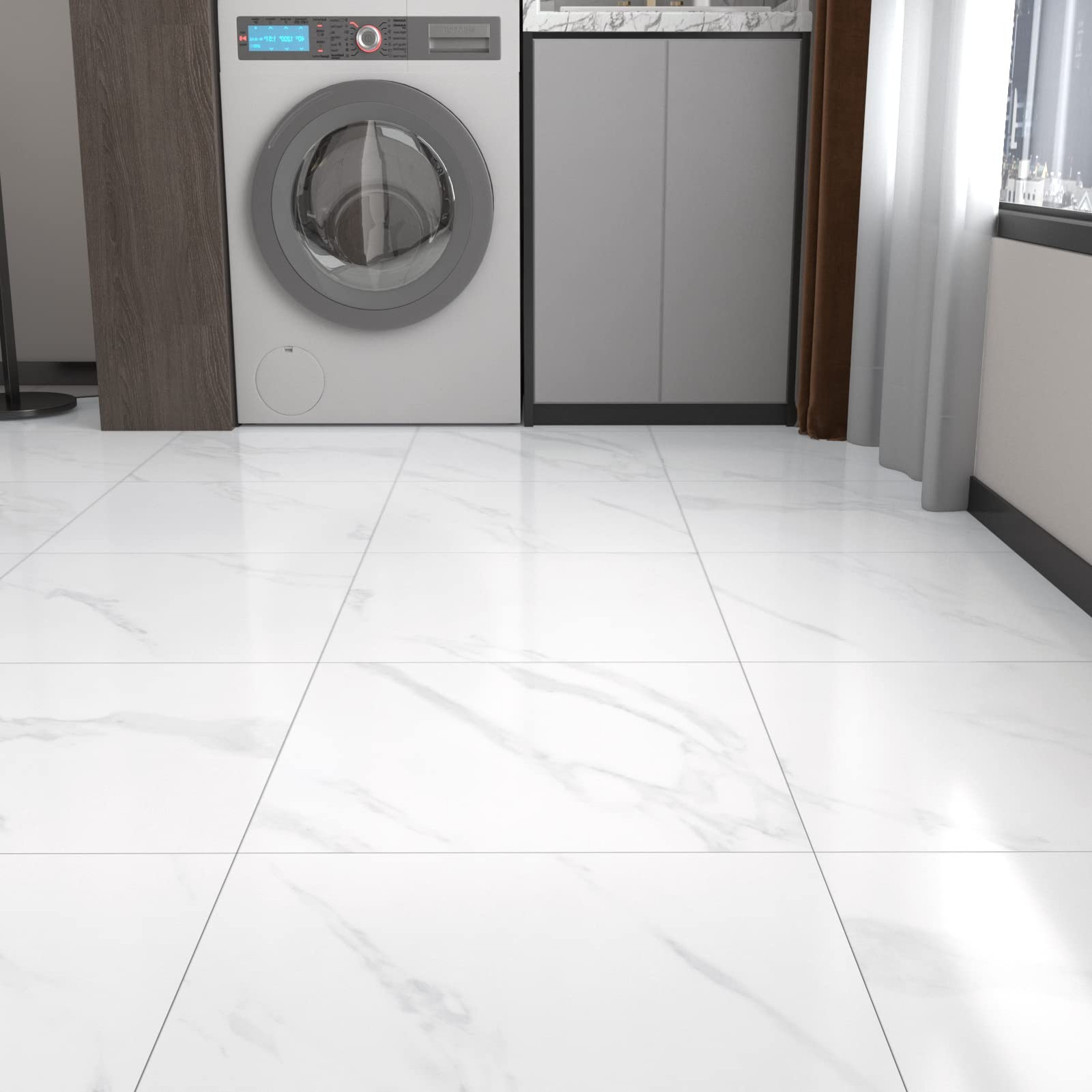 White Marble Peel and Stick Floor Tile Bathroom Self Adhesive Floor Tiles Peel a