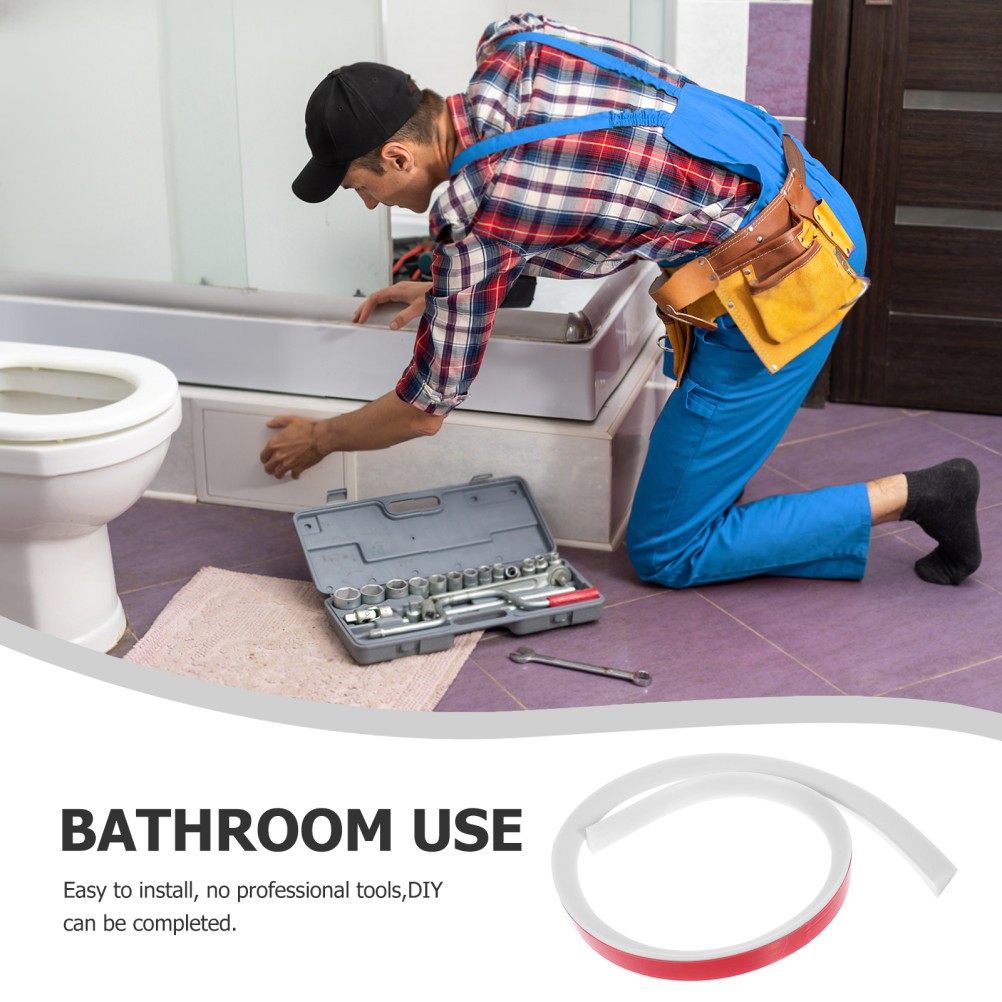 White Shower Threshold Ramp Water Stopper Strip for Bathroom Floor Seal