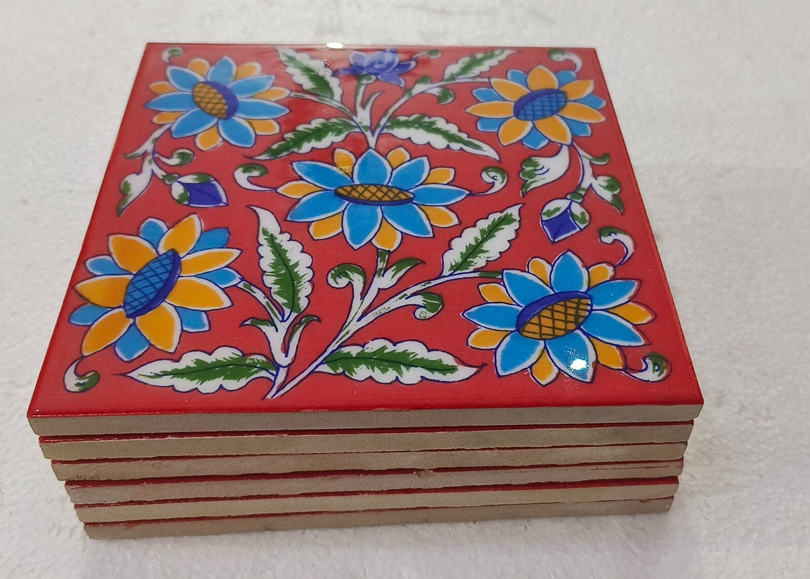 Interior Exterior Flooring Wall Ceramic Tile Red & Multi 4 x 4 in Set of 6
