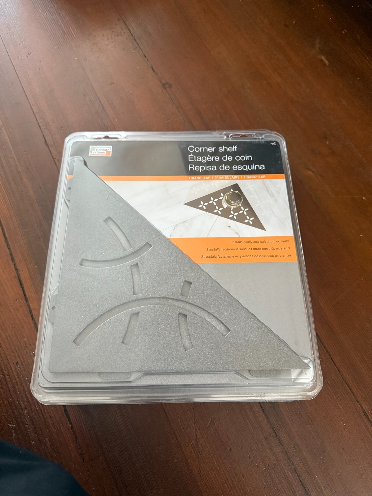 Schluter SHELF-E Triangular Corner Shelf Curve Design Aluminum Pewter SES1D6TSG