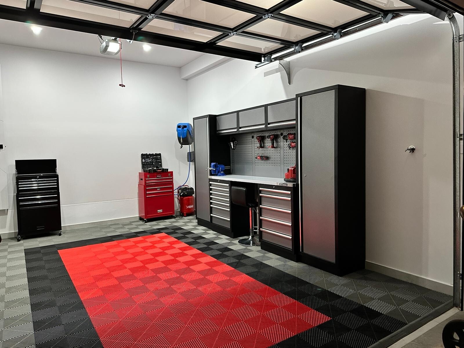 Two Car Garage Set of GTools 400 series Ribbed Floor Tiles Plus Front Edging
