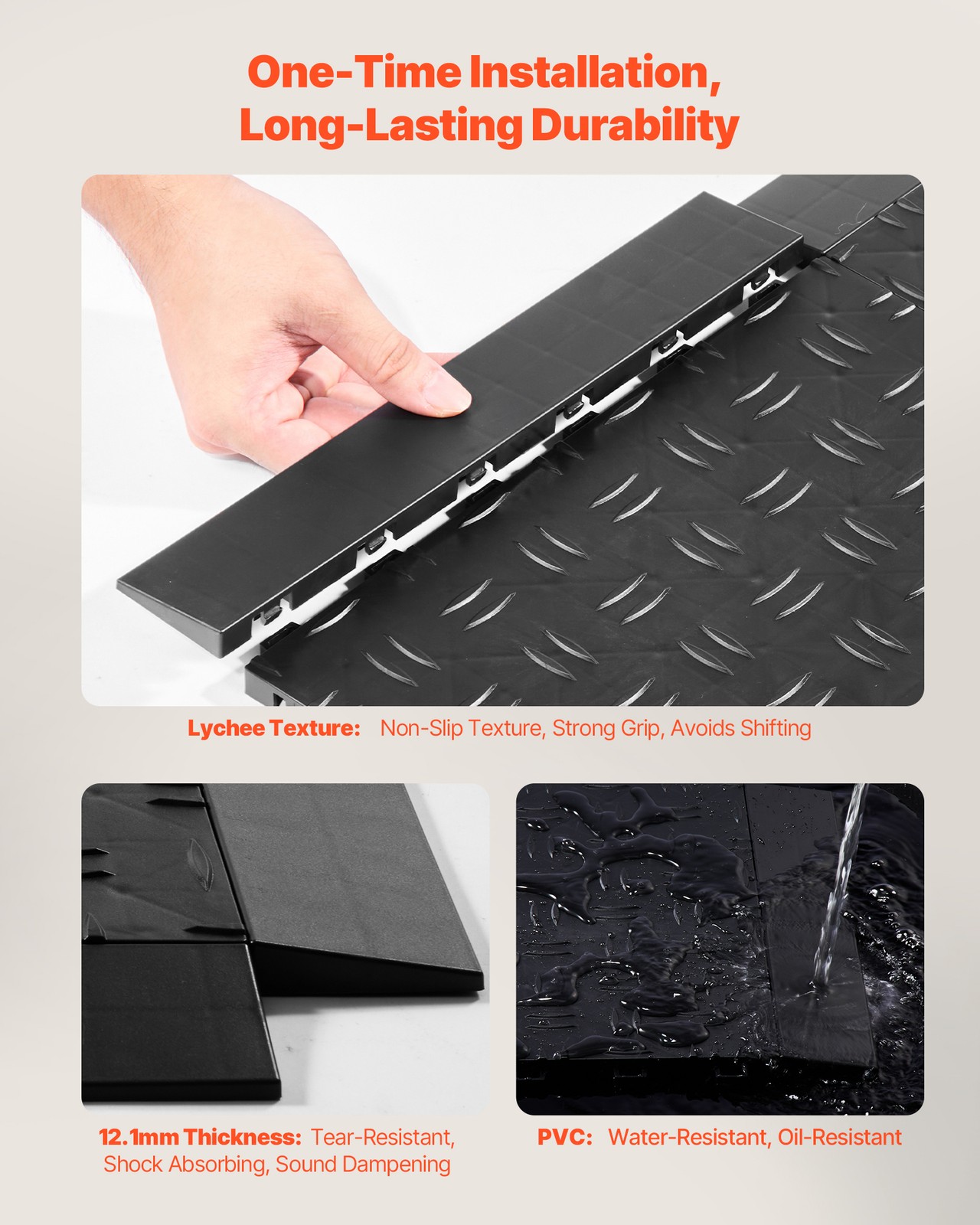 VEVOR Male Garage Floor Edge Kit 15pcs PP Interlocking Edging Slip-resist Black