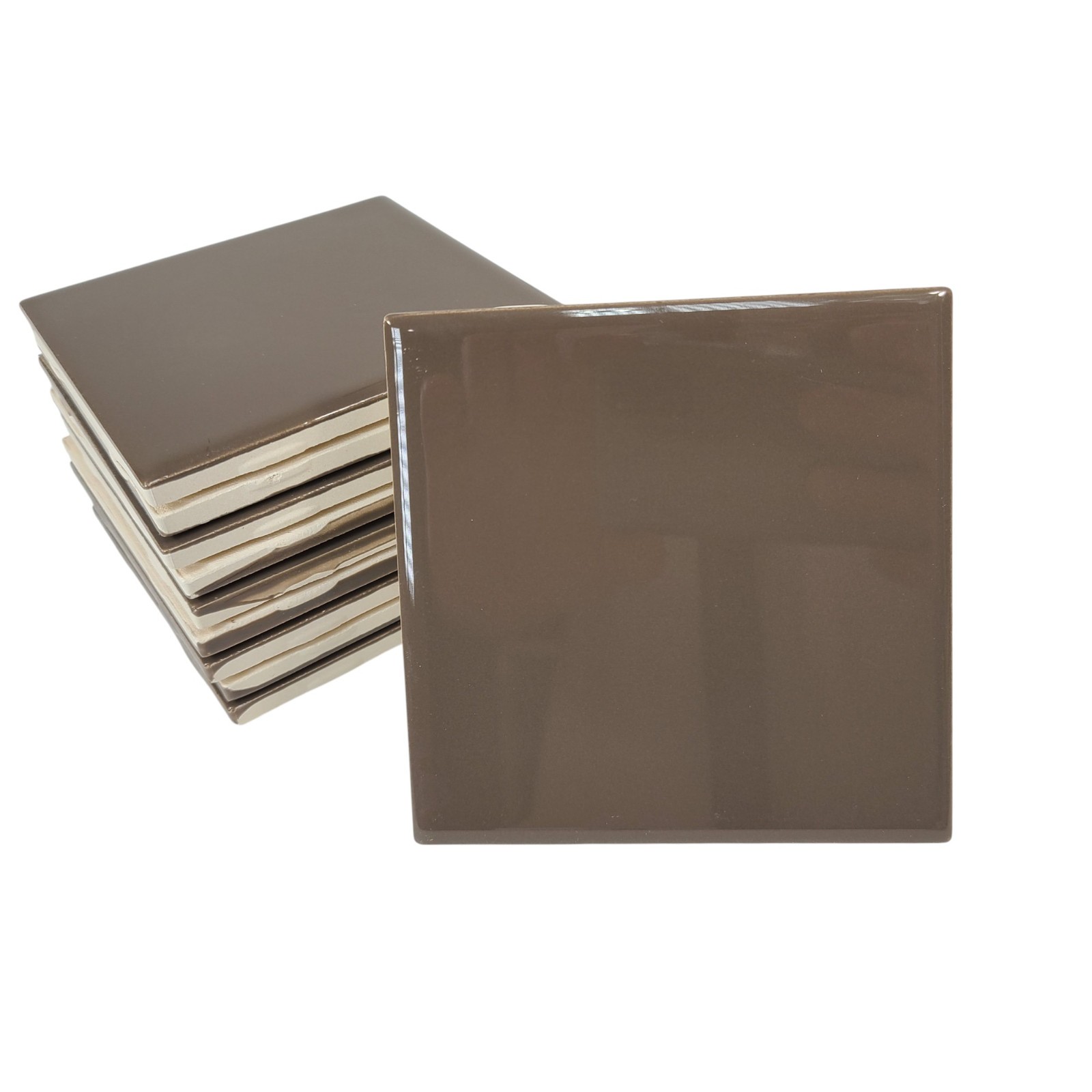 Brown Ceramic Tile 4.25 inch Subway Square Vintage Mid Century Modern Retro