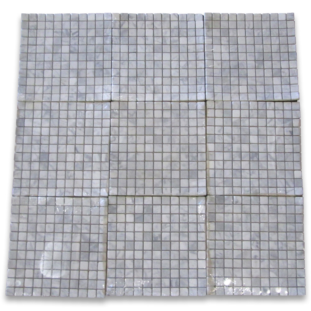 C24XT Tumbled Carrara White Marble 1″x1″ Square Mosaic Tile Venato Bianco