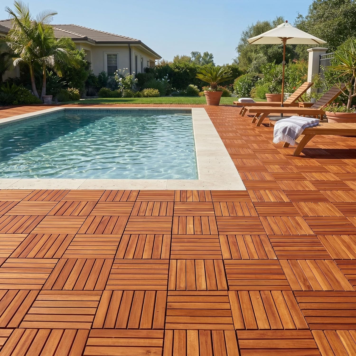 Easy DIY Acacia Wood Patio Tiles – Non-Slip, 9 Pcs for Indoor/Outdoor Use