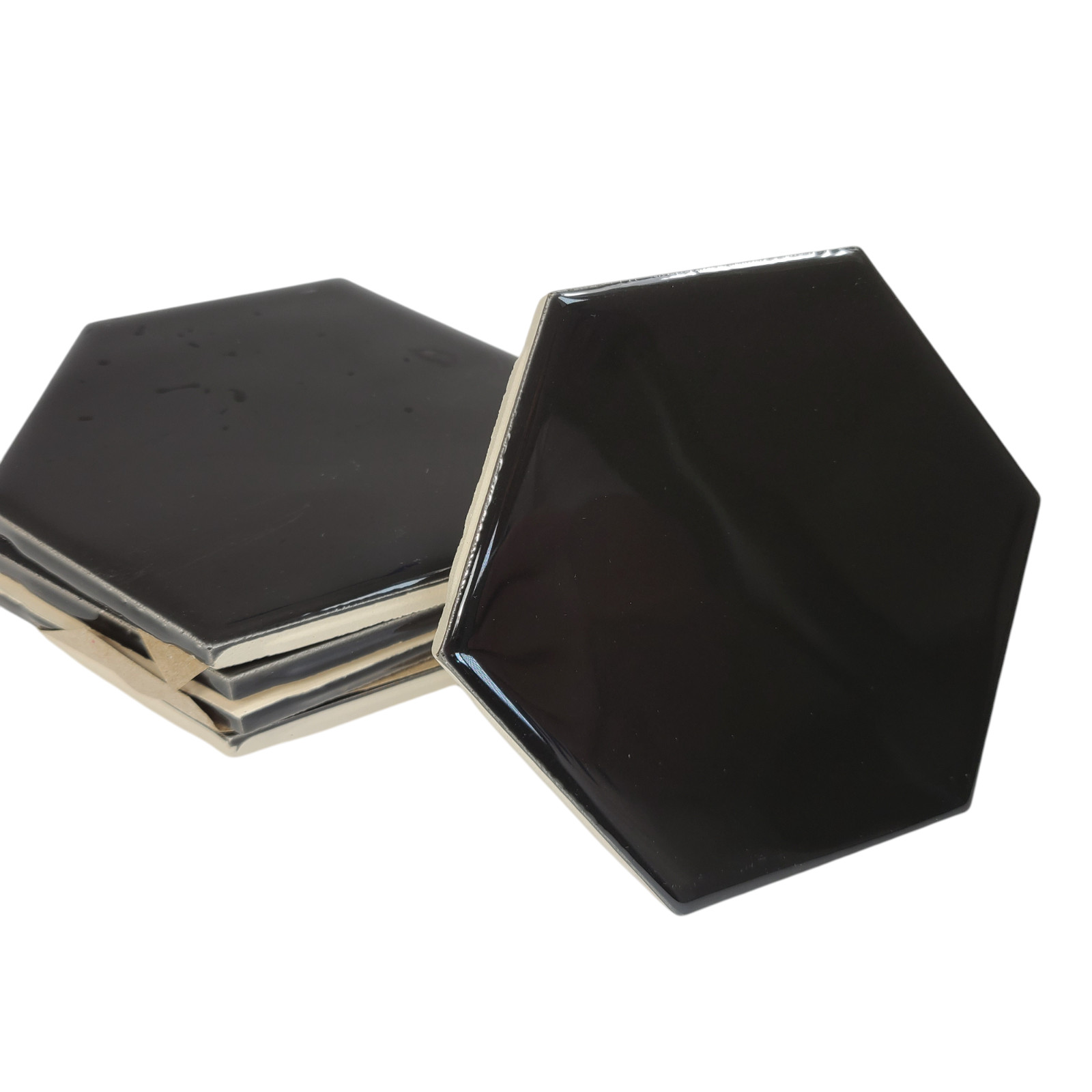 Black Ceramic Tile Hexagon Subway Vintage Mid Century Modern Rippled Beehive
