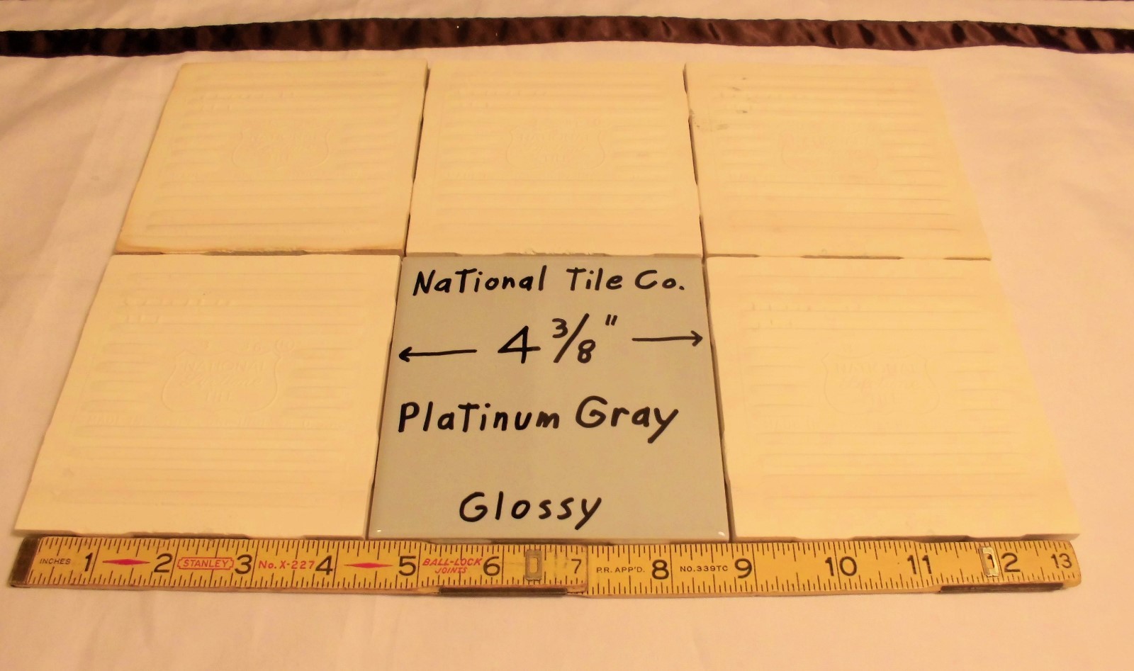 6 pcs. Vintage *Slate Gray-Platinum Gray* Glossy Ceramic 4-3/8″ National Tile Co