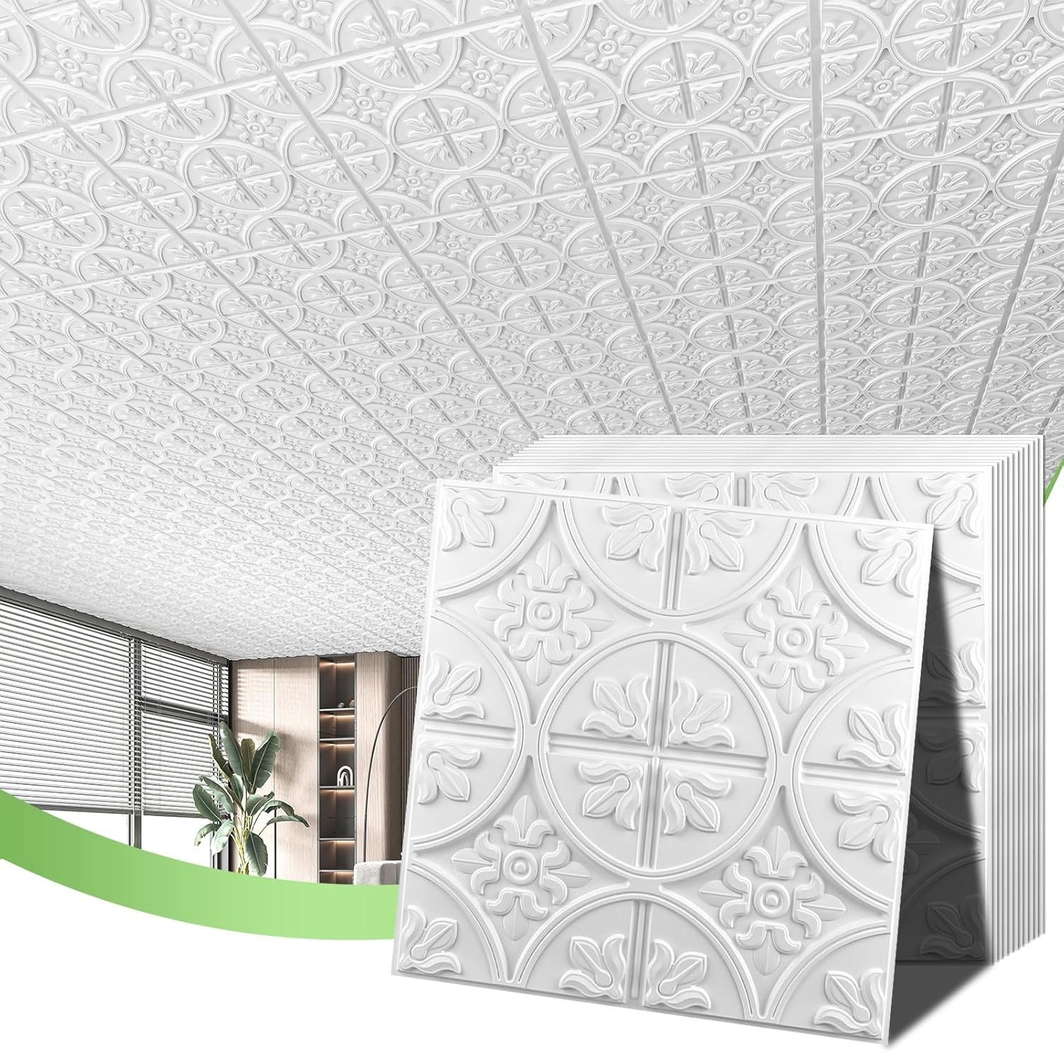 Traditional Style White Ceiling Tiles 2×2 – 12 Pack
