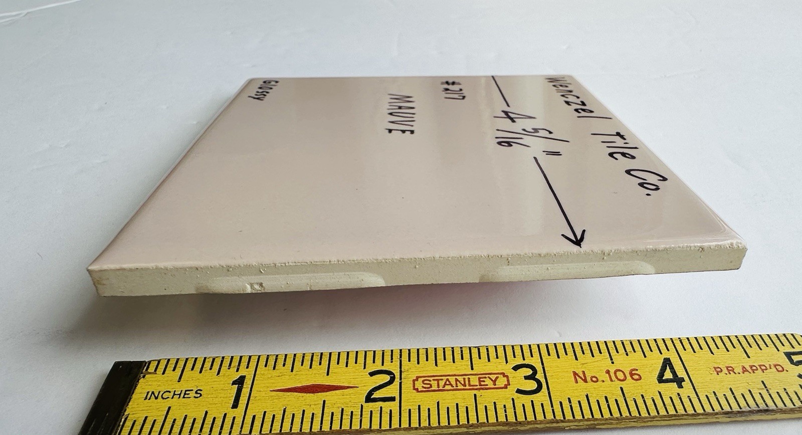 1 pc. Light-Pinkest-Tan: 4-5/16″ Glossy Ceramic Tile: Wenczel Co. New Old Stock