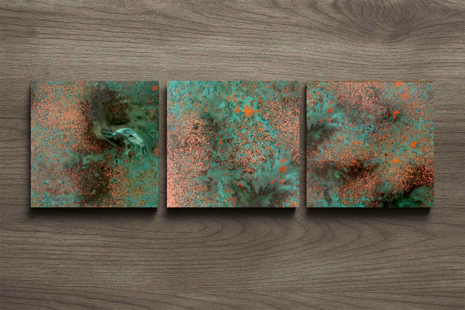 Real Copper Wall Art – 3 Panel Metal Artwork – Handcrafted Patina Decor