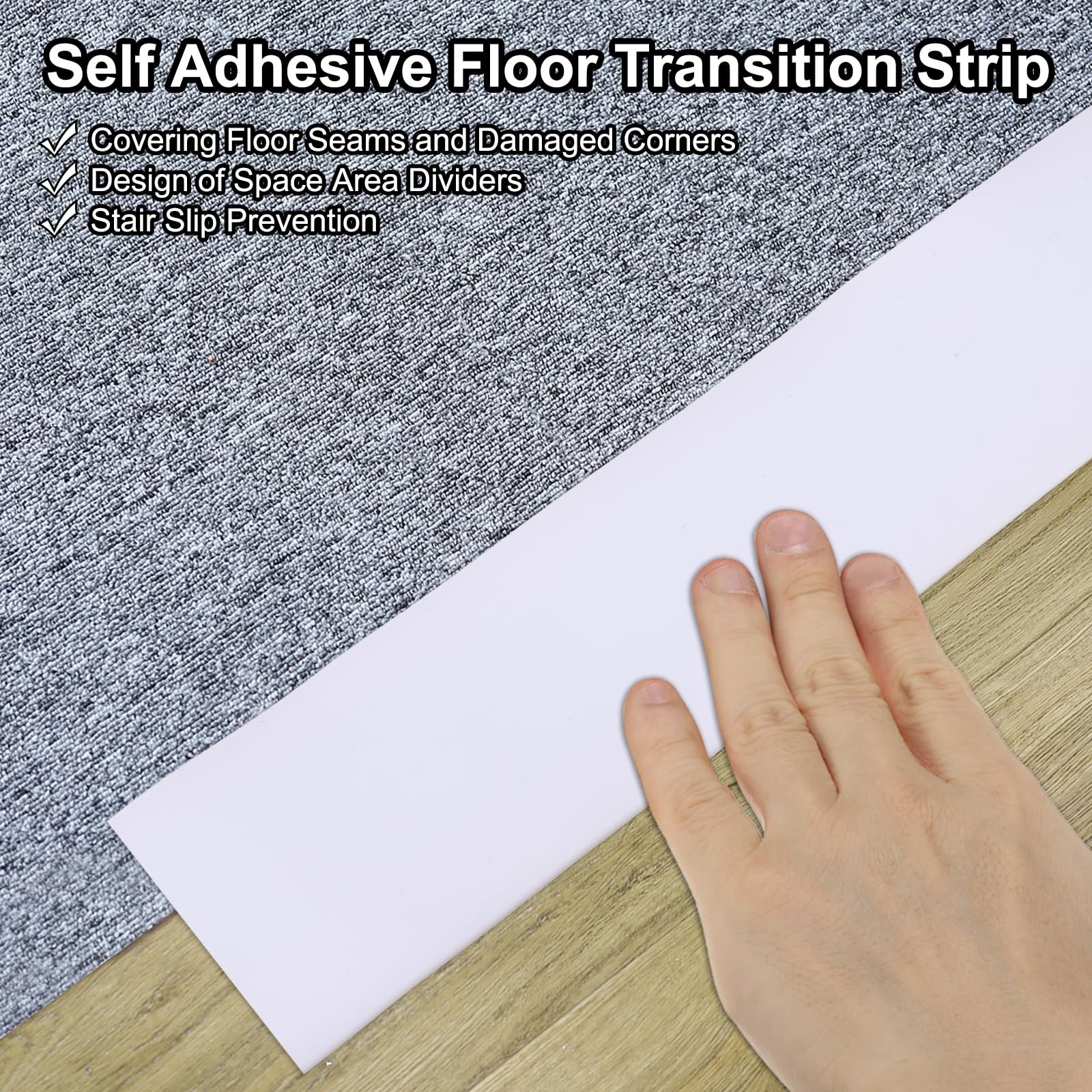 PATIKIL Self Adhesive Floor Transition Strip 3 in x 3 Ft, Vinyl Laminate Floo…