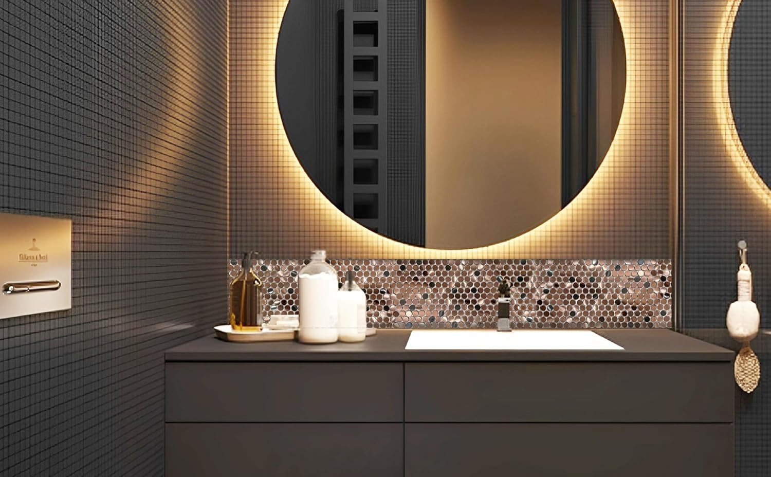 Copper Bronze Penny Round Mosaic Tiles for Kitchen and Bathroom [5 Sheets]