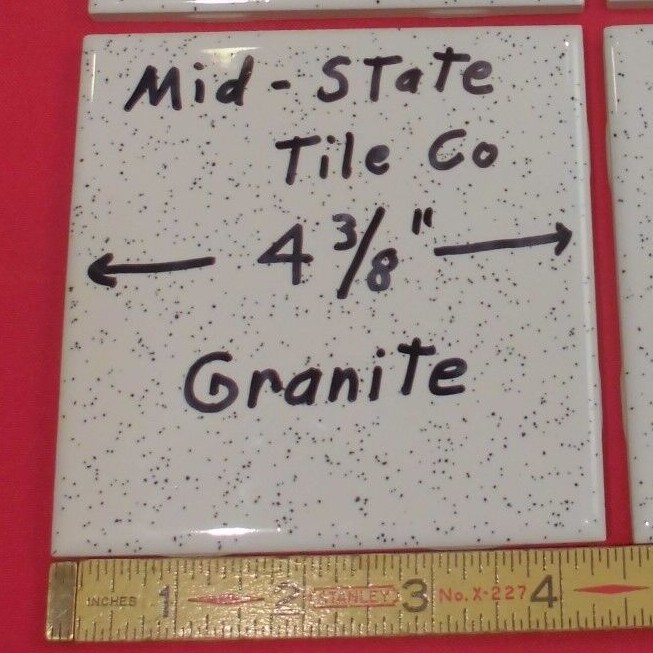 1 pc. White with dark specks…Glossy Ceramic Tile by Mid-State Co. 4-3/8″ NOS