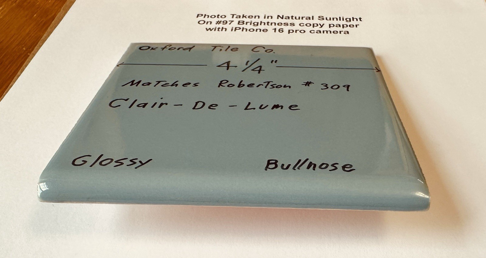 1 pc. Clair-De-Lume: 4-1/4″ Glossy Bullnose Ceramic Tile, Oxford + Robertson Co.