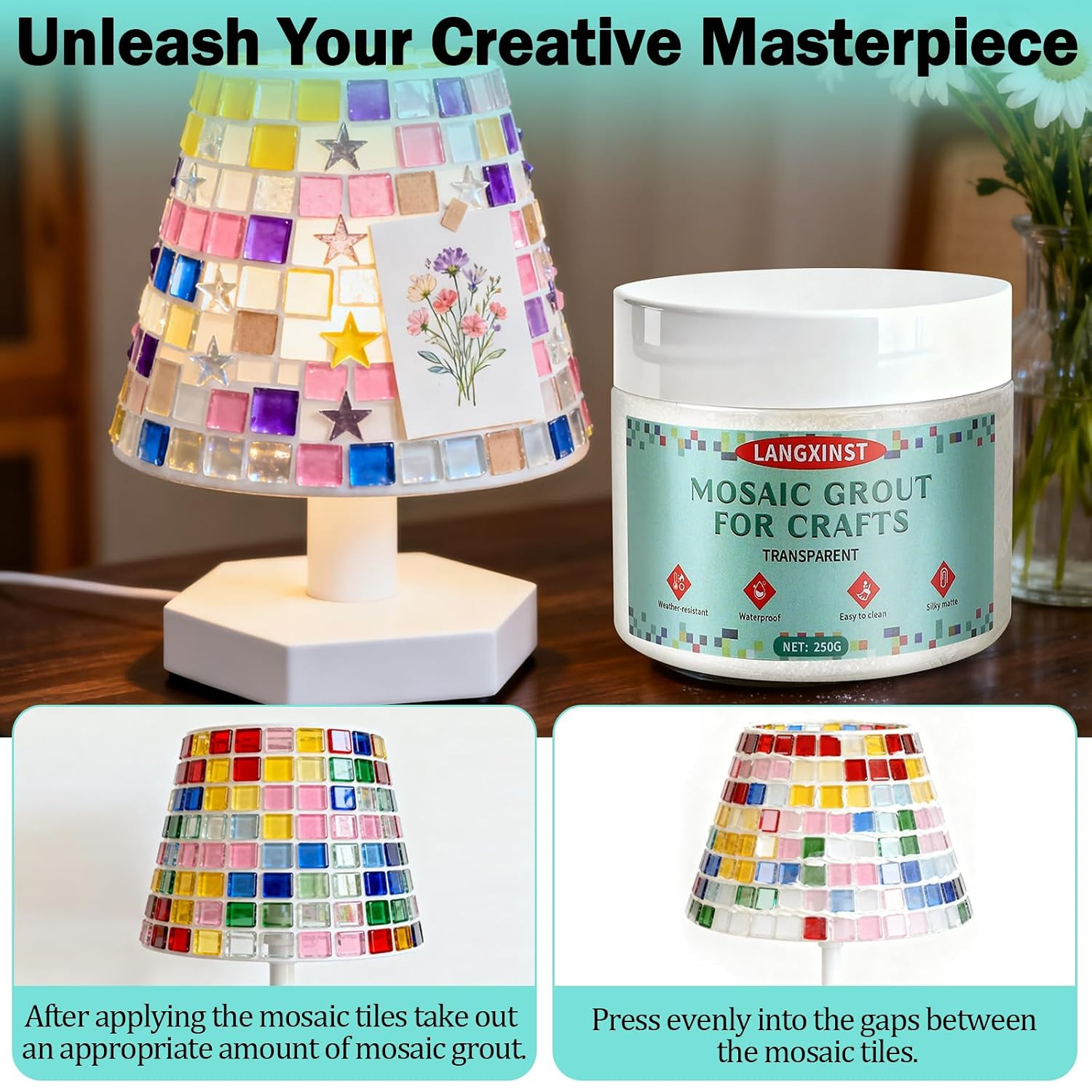 9oz Mosaic Grout, Mosaic Tile Grout Kit Glitter Grout Clear Crystal Sand Wate…