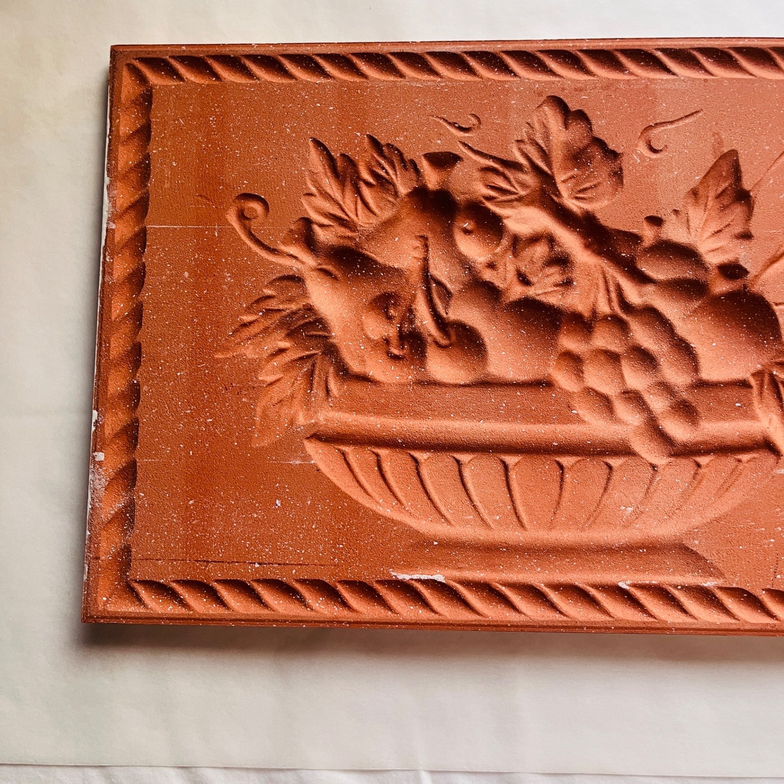 Vintage Embossed 3D Ceramic Fruit Basket Wall Tile Plaque Accent Piece Kitchen