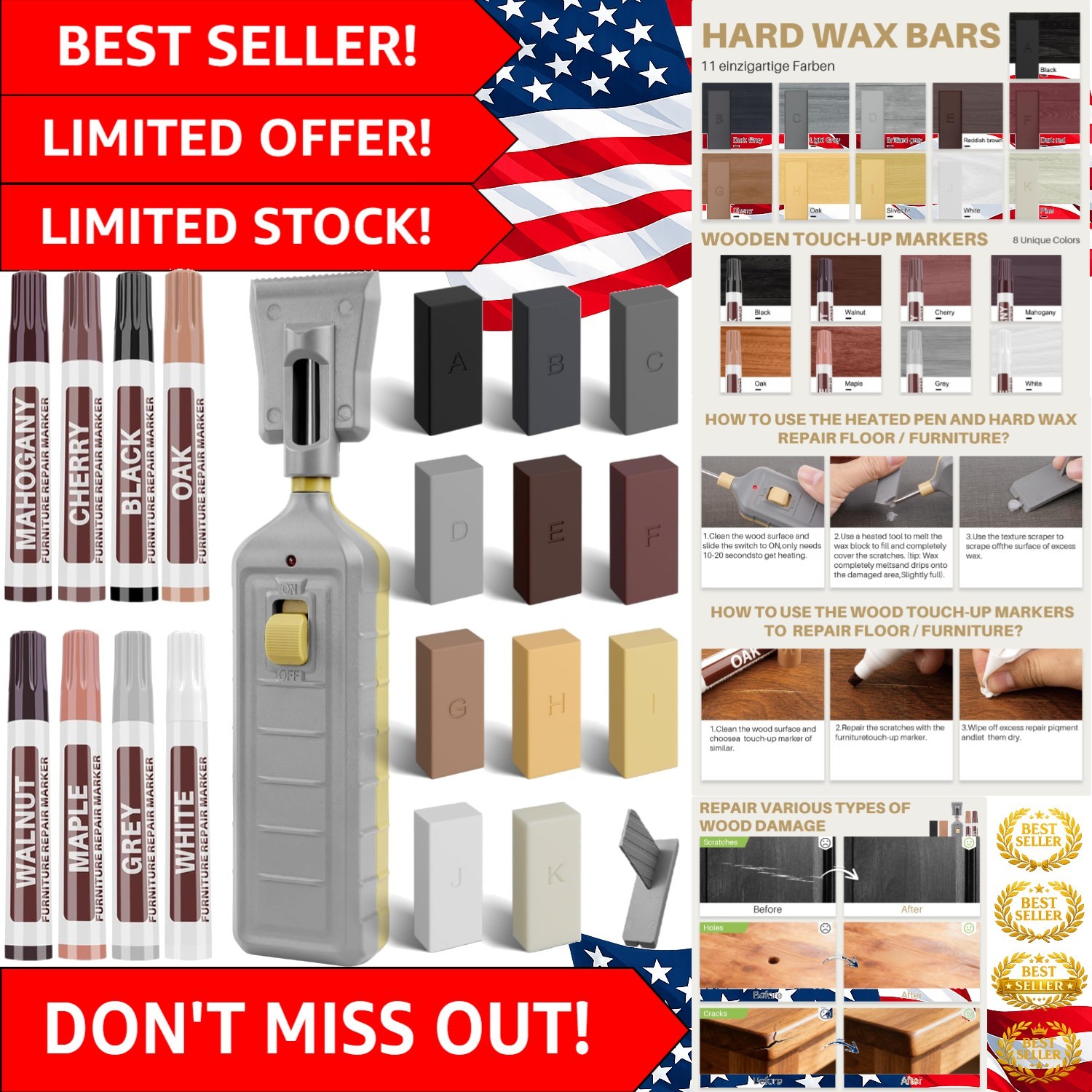 DIY Wood Furniture Repair Kit: 11 Wax Colors & 8 Markers for Instant Restoration