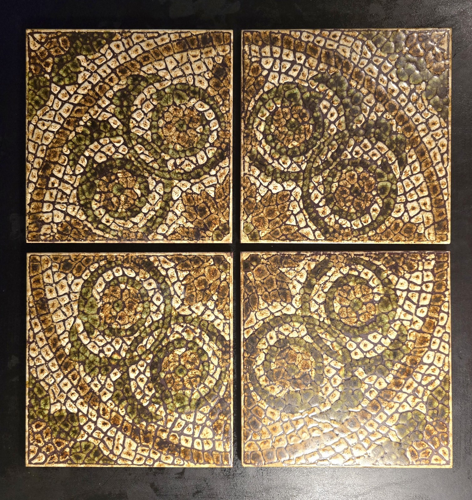 Vtg 1977 Clay Italian Floor Tiles Avocado Olive Green Mediterranean Mosaic Look.