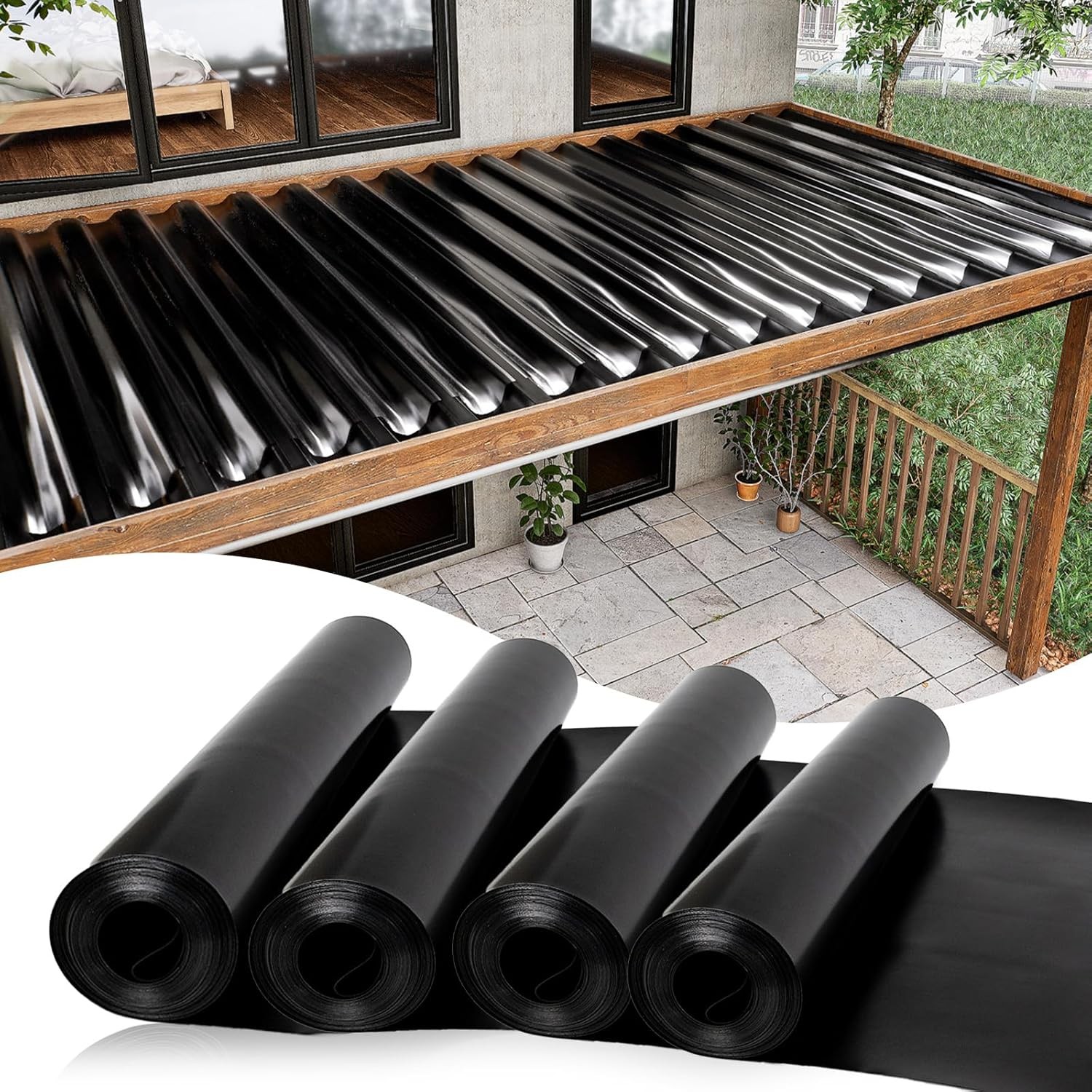 4 PCS 50FT Black under Deck Drainage System Trough HDPE Waterproofing Membrane F