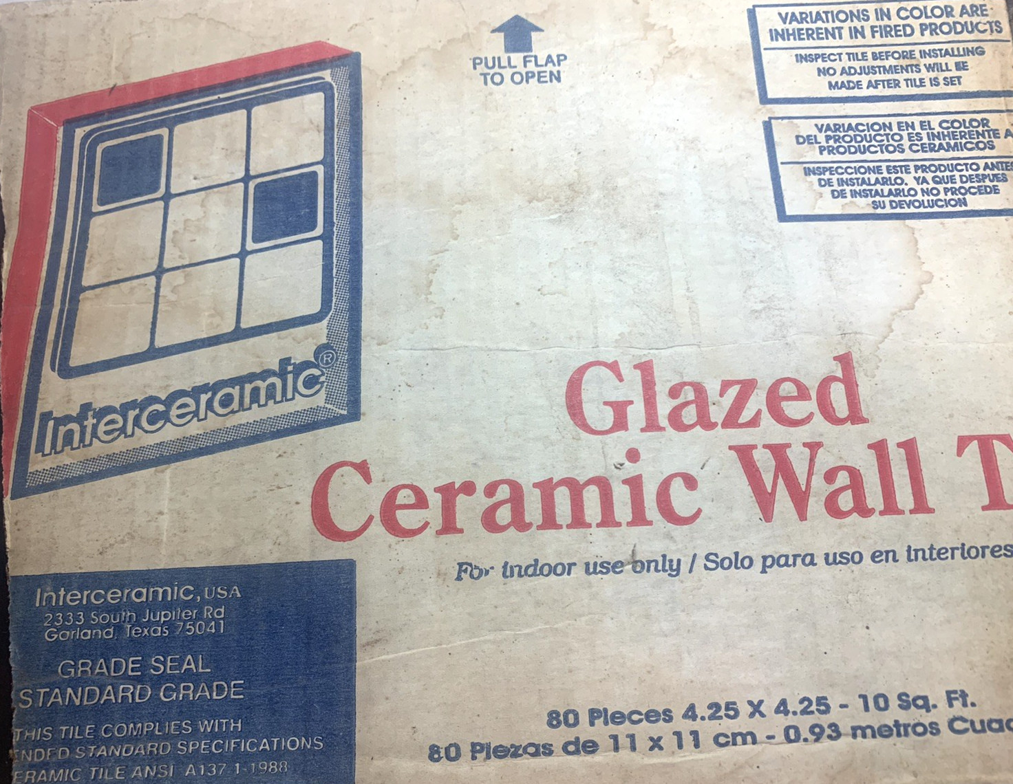 New Interceramic Tile 4 1/4″ x 4 1/4″ White Glazed Made in USA