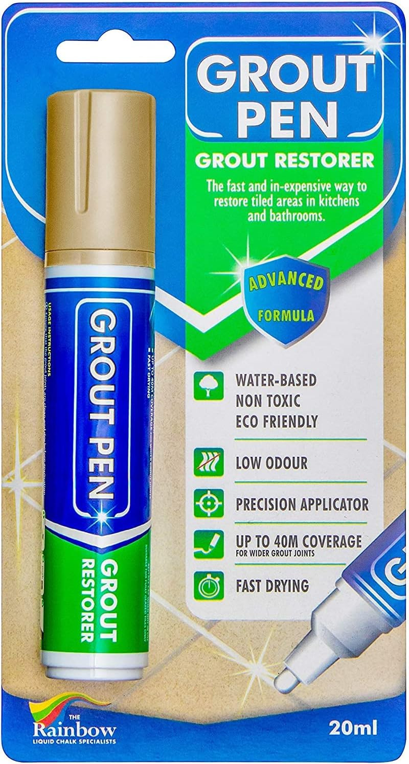 Grout Pen Beige Tile Grout Paint Marker Restorer – Wide 15mm Tip (20ml) | Wat…