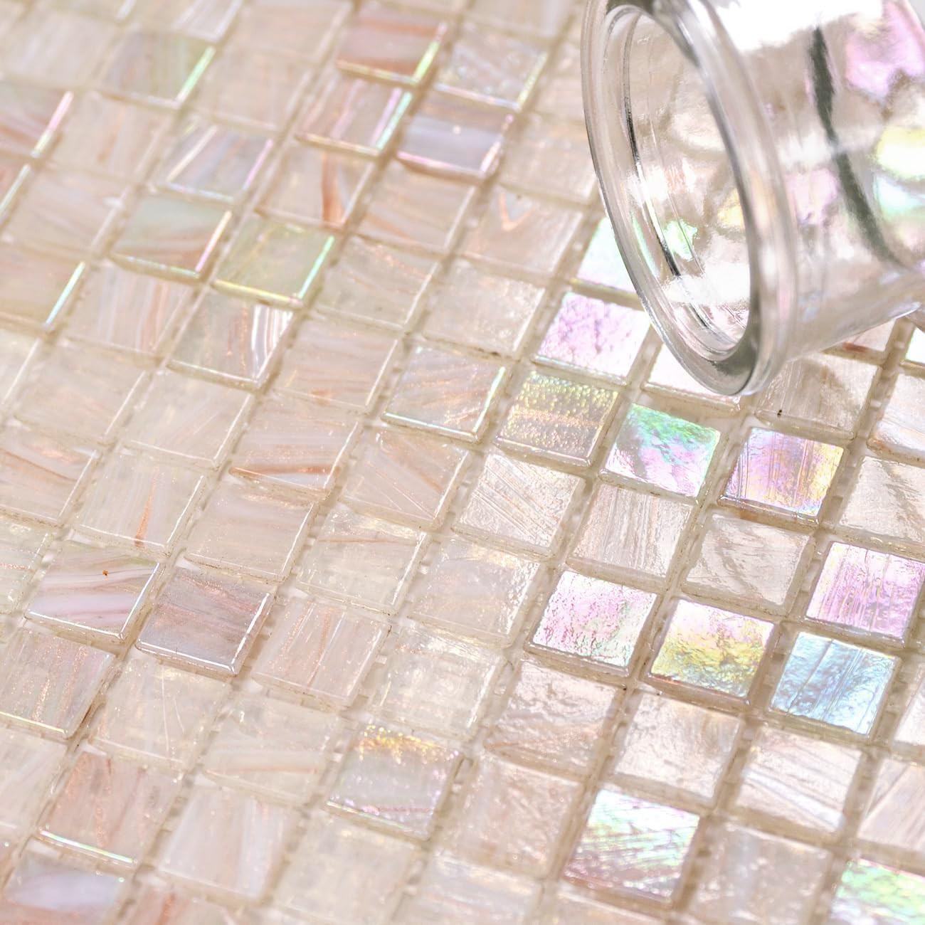 Translucent Iridescent Glass Mosaic Tile – 5.75 Sq.Ft for Backsplash & Pools
