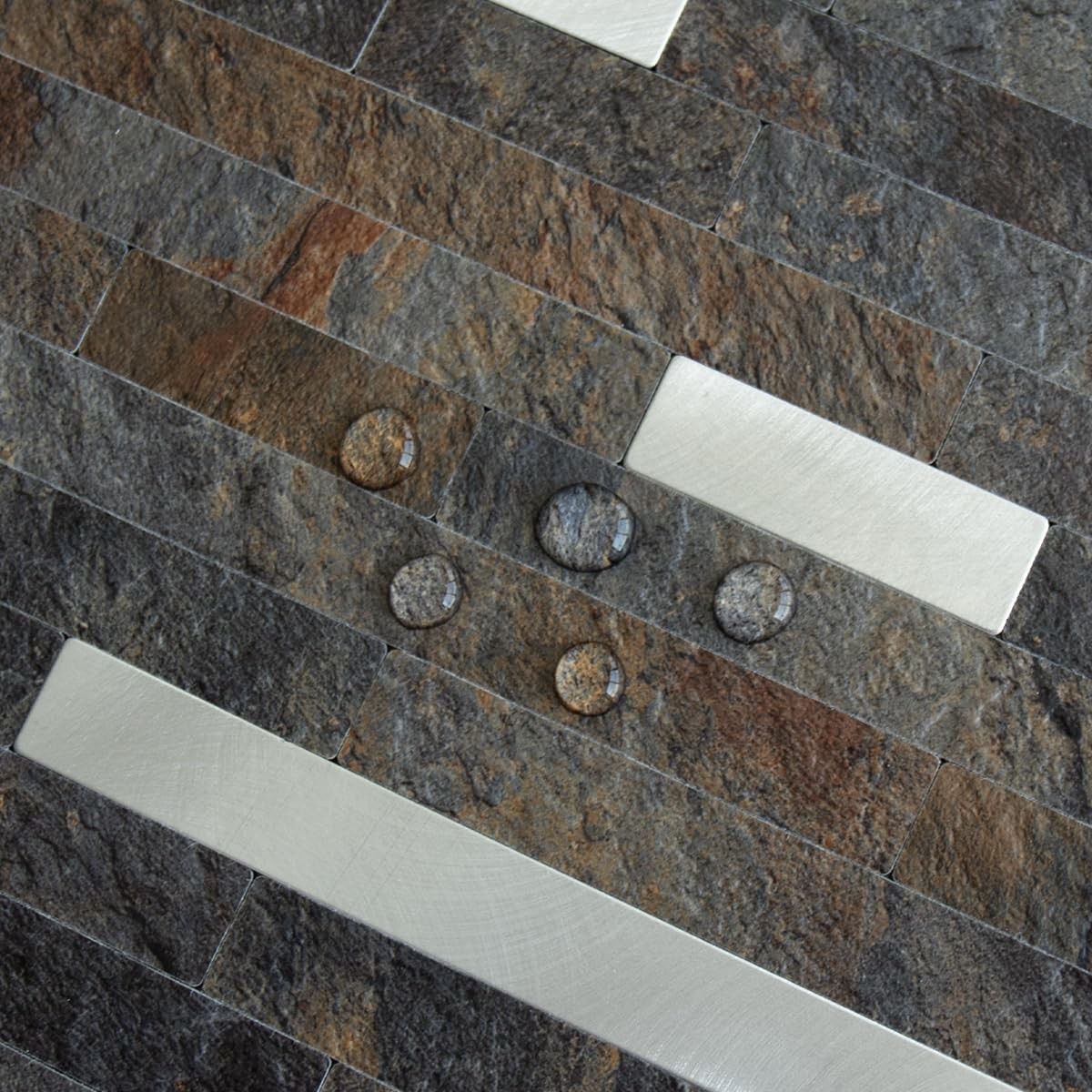 AULIGET 20 Sheets Rust Slate Peel and Stick Backsplash, PVC Mixed Metal Silve…