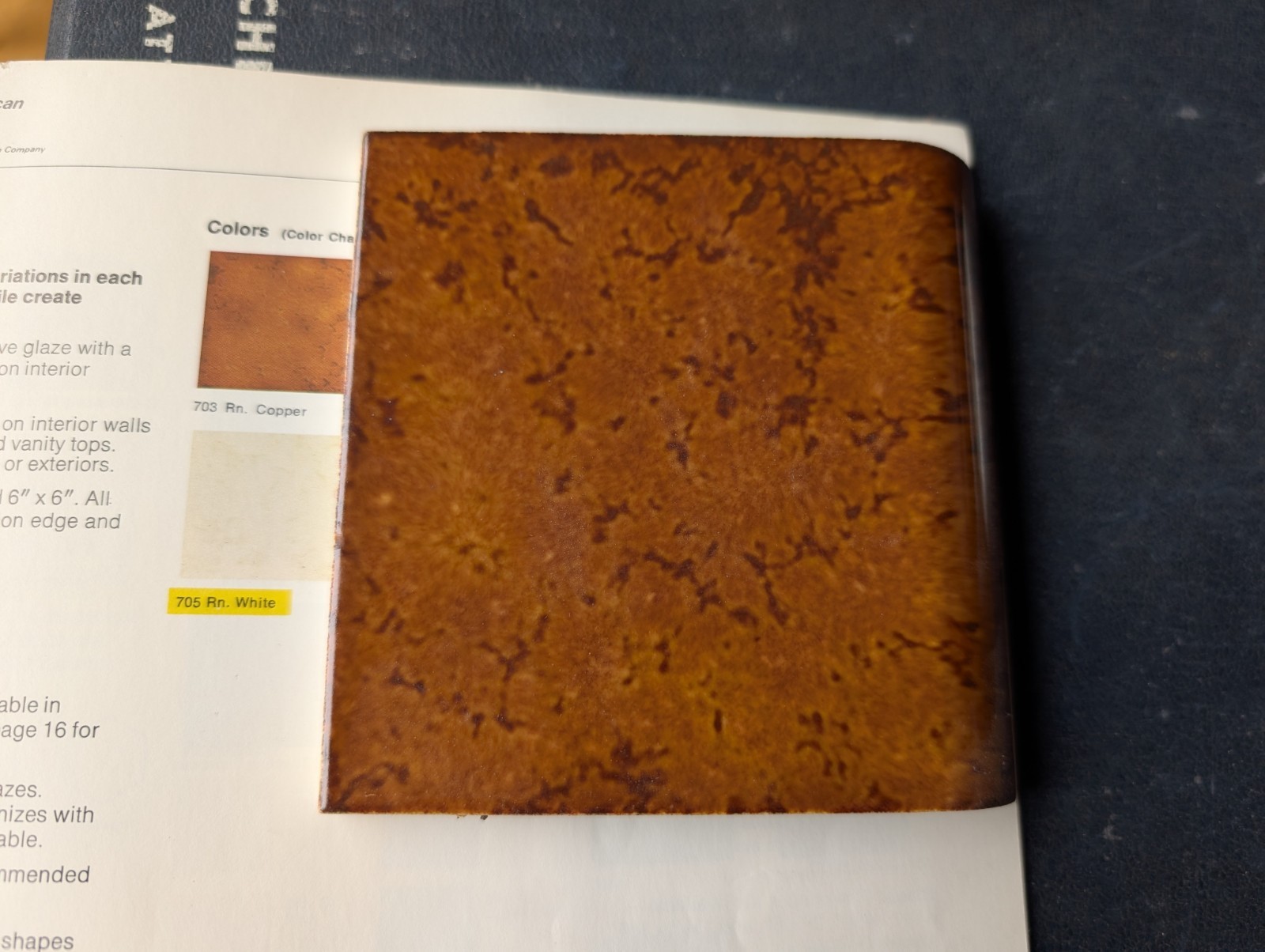 2 pcs Ceramic Tile #703 Renaissance Copper American Olean 4 1/4″ Bullnose USA
