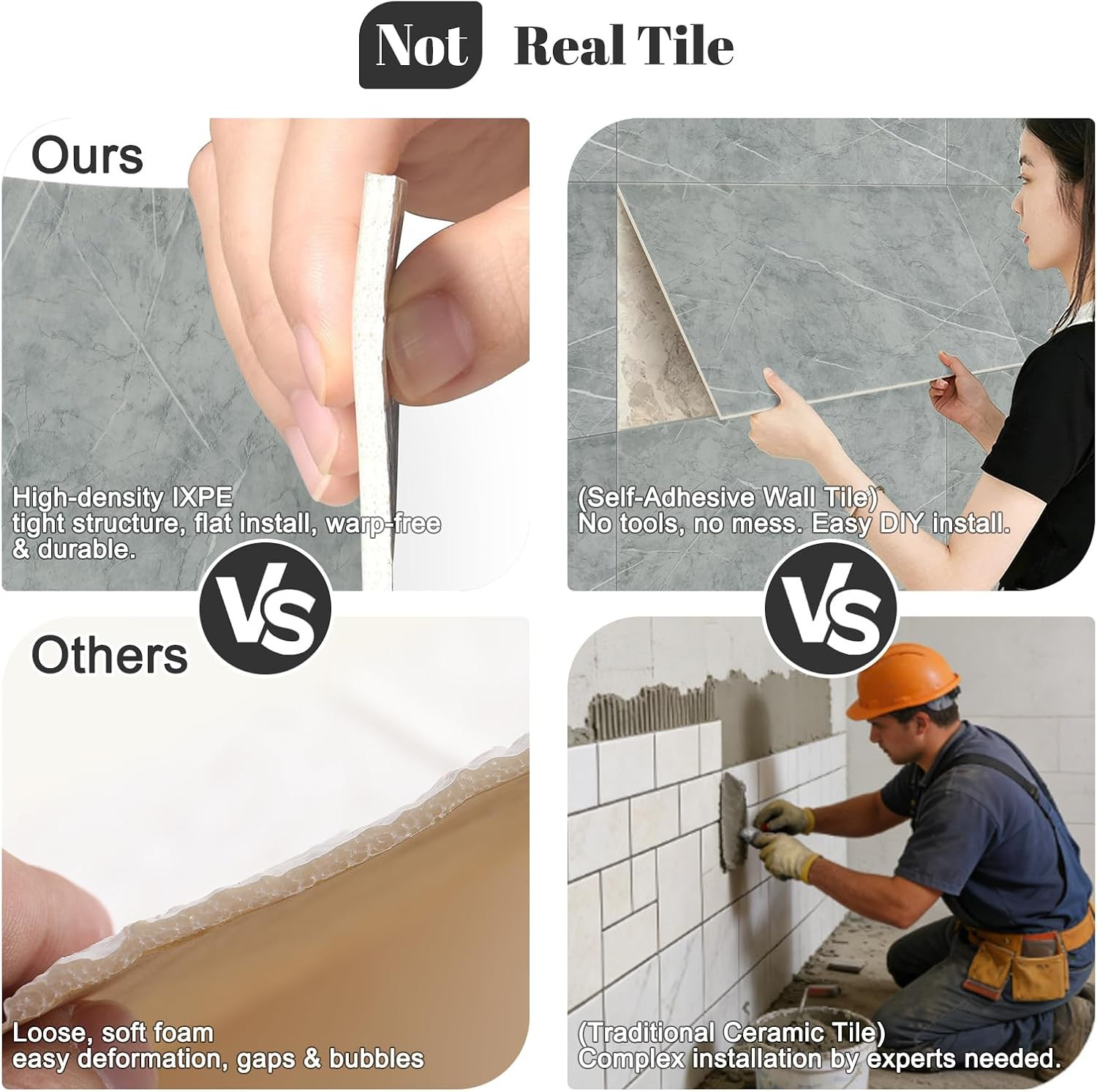 10Pcs Grey Marble Wall Panels 23.6″X11.8″ PVC Waterproof Tiles Peel and Stick Wa