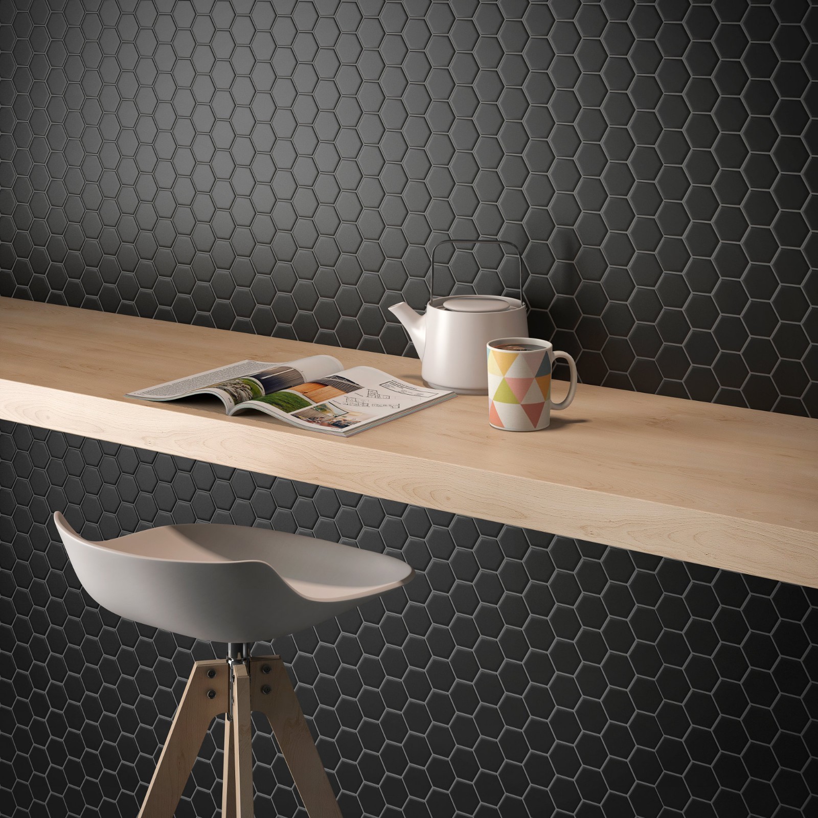 1.5″ Black Matte Hexagon Wall Floor Tile Kitchen Backsplash Bathroom
